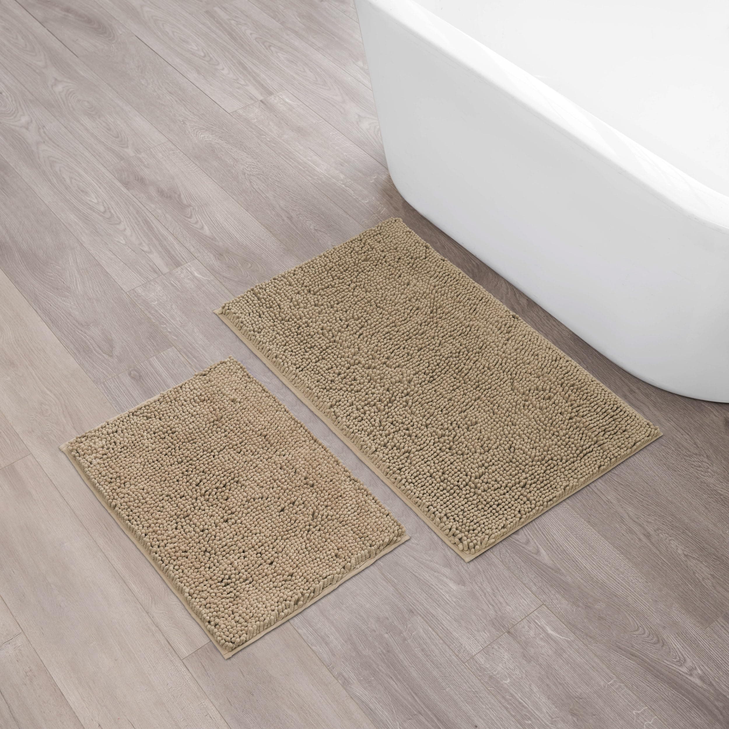 Creative Home Ideas Resort Collection Plush Chenille Bathroom Rugs 2 Piece Set – Non-Slip Backing and Machine Washable, Linen - 17 x 24 Inches and 21 x 34 Inches Bath Mats