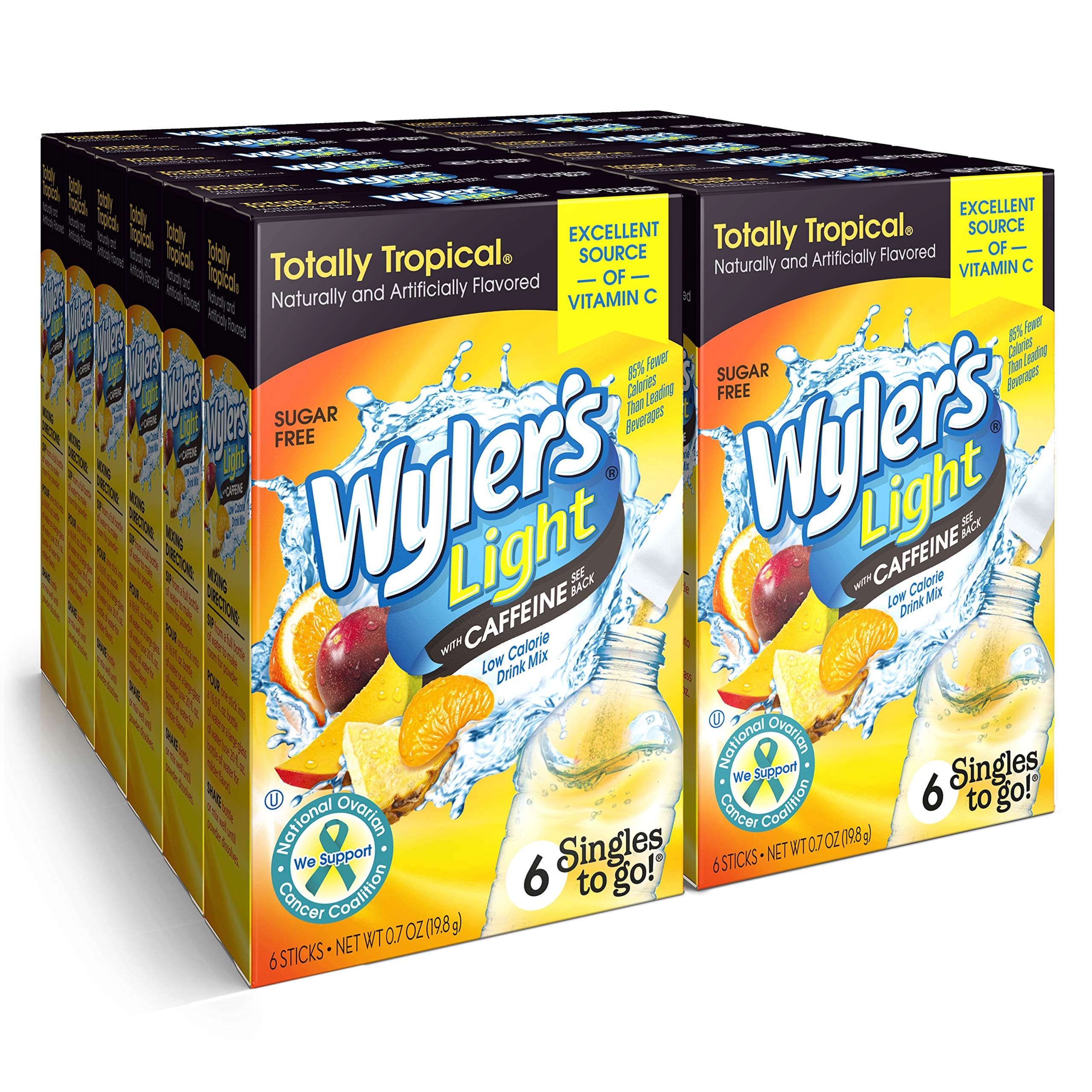 Wyler's Light Singles to Go Caffeinated Drink Mix - Totally Tropical Powder Sticks -72 Total Servings (Pack of 12)