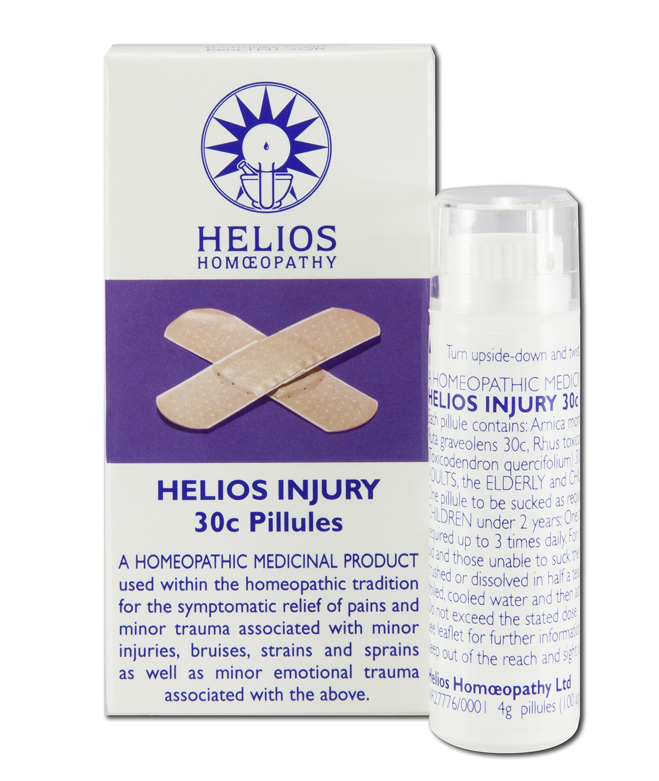 KATIX Helios Homoeopathy Helios Injury Pillules - Homeopathic Tablet Remedy - 4g Pack of 1 - 11.5g, 15mm x 15mm x 65mm - Organic, Non-Sterile