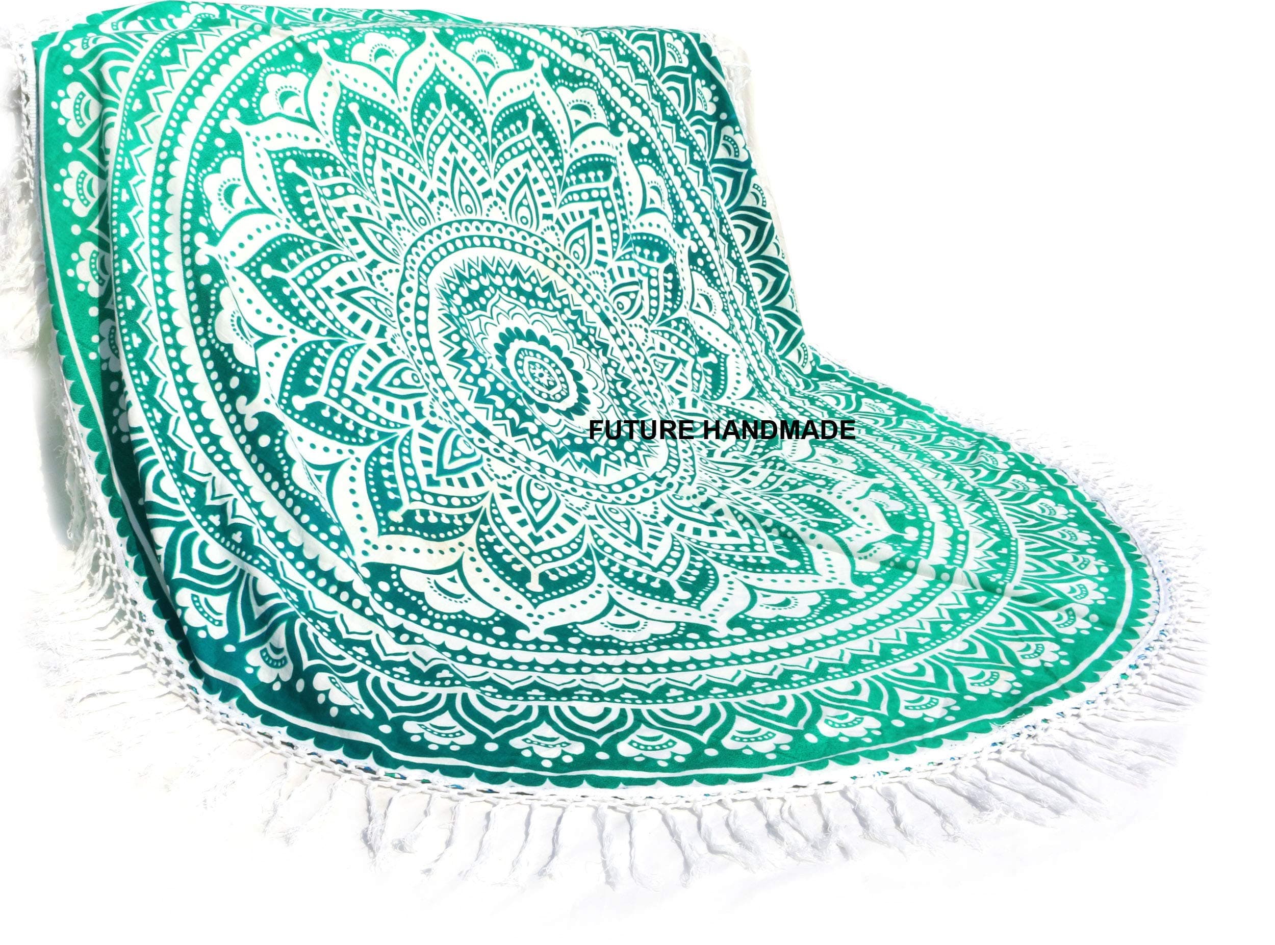 Future Handmade 72’’ Inches Sky Blue Ombre Mandala Round Hippie Bohemian Tapestry Beach Mat Meditation Yoga Mat Indian Roundie Tapestry