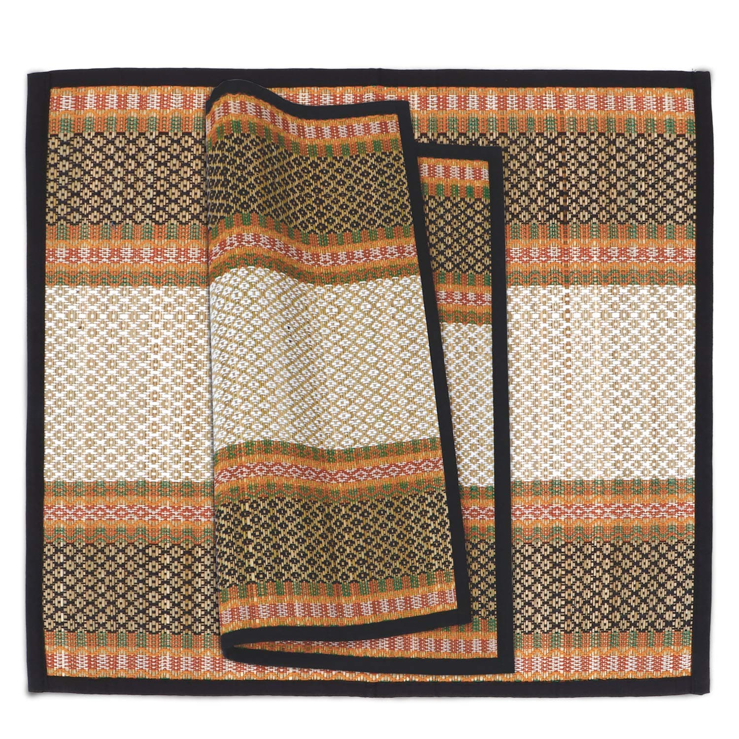 HOKIPO Natural River Grass Handcrafted Pooja Floor Mats/Meditation Prayer, Sittting, Aasan Mat Chatai Set of 2, 18x18 Inches (IN78-BLK*2)