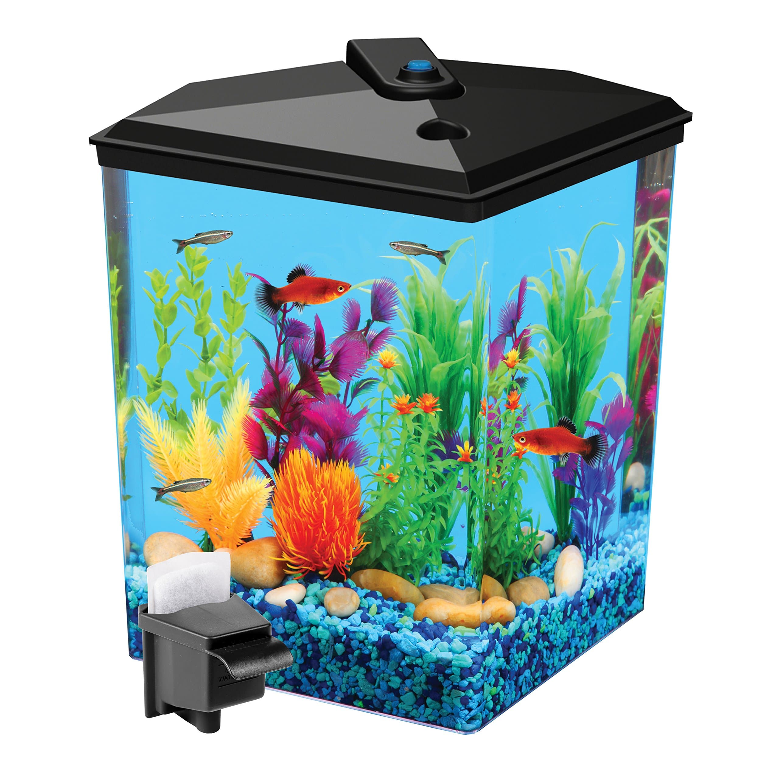"Aqua Culture 2.5-Gallon Corner Aquarium Kit, LED Light and Power Filter, 12.3""L x 9.4""W x 11.4""H"