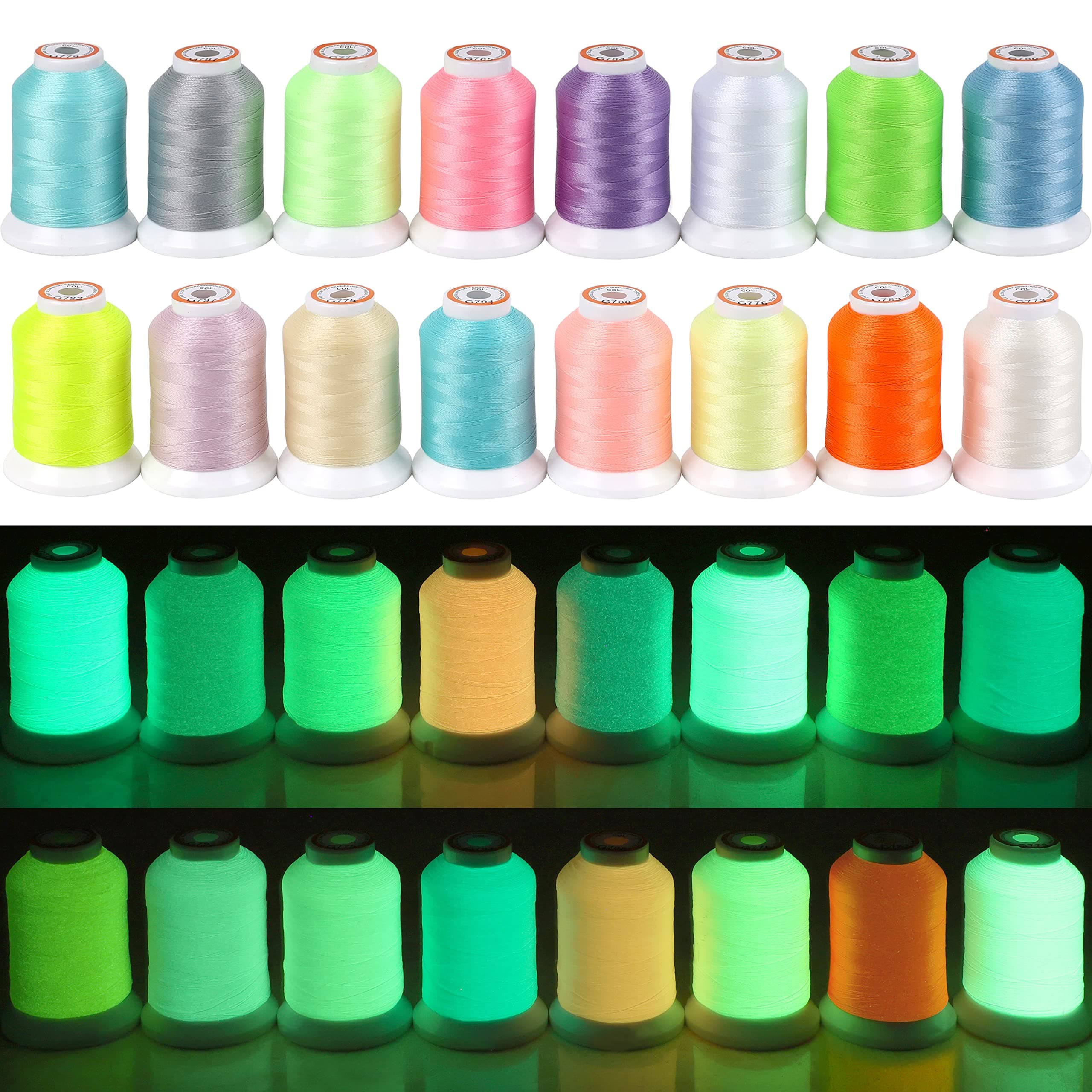 New brothread 16 Colours Luminary Glow in The Dark Machine Embroidery Thread