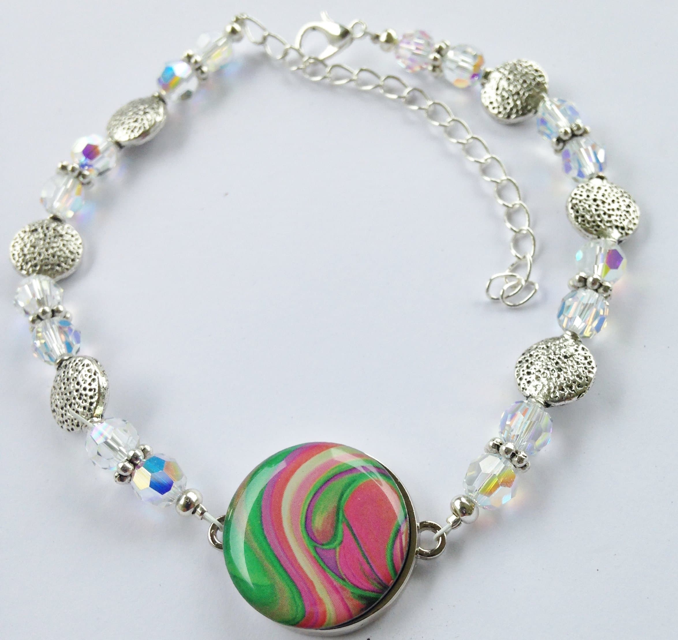 Par 4 Collection Ball Marker Ankle Bracelet - Crystals and Pewter Flat Golf Balls