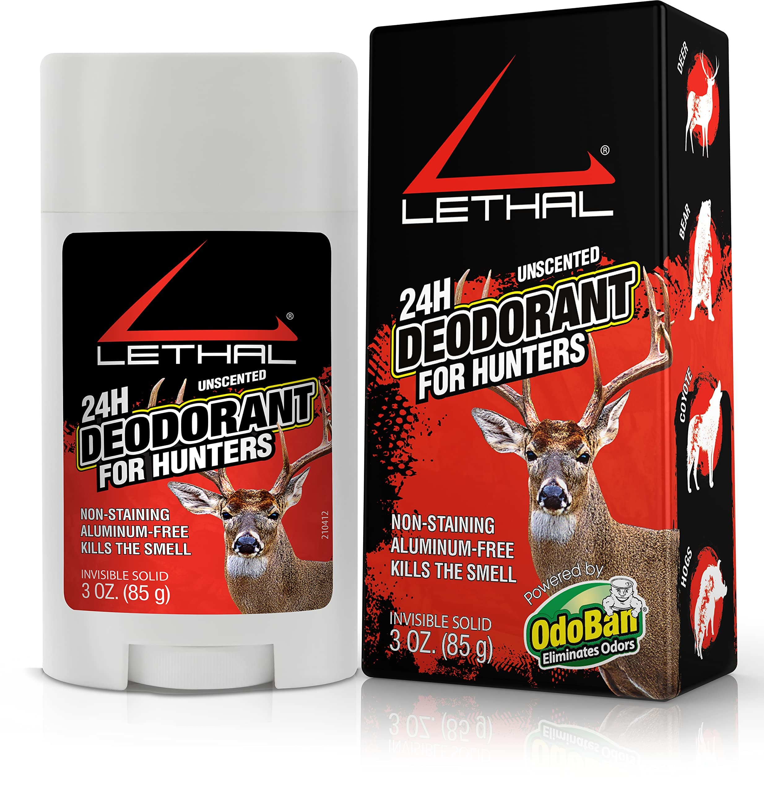LETHAL 24 Hour Deodorant Stick for Hunters, Unscented, 3oz Invisible Solid