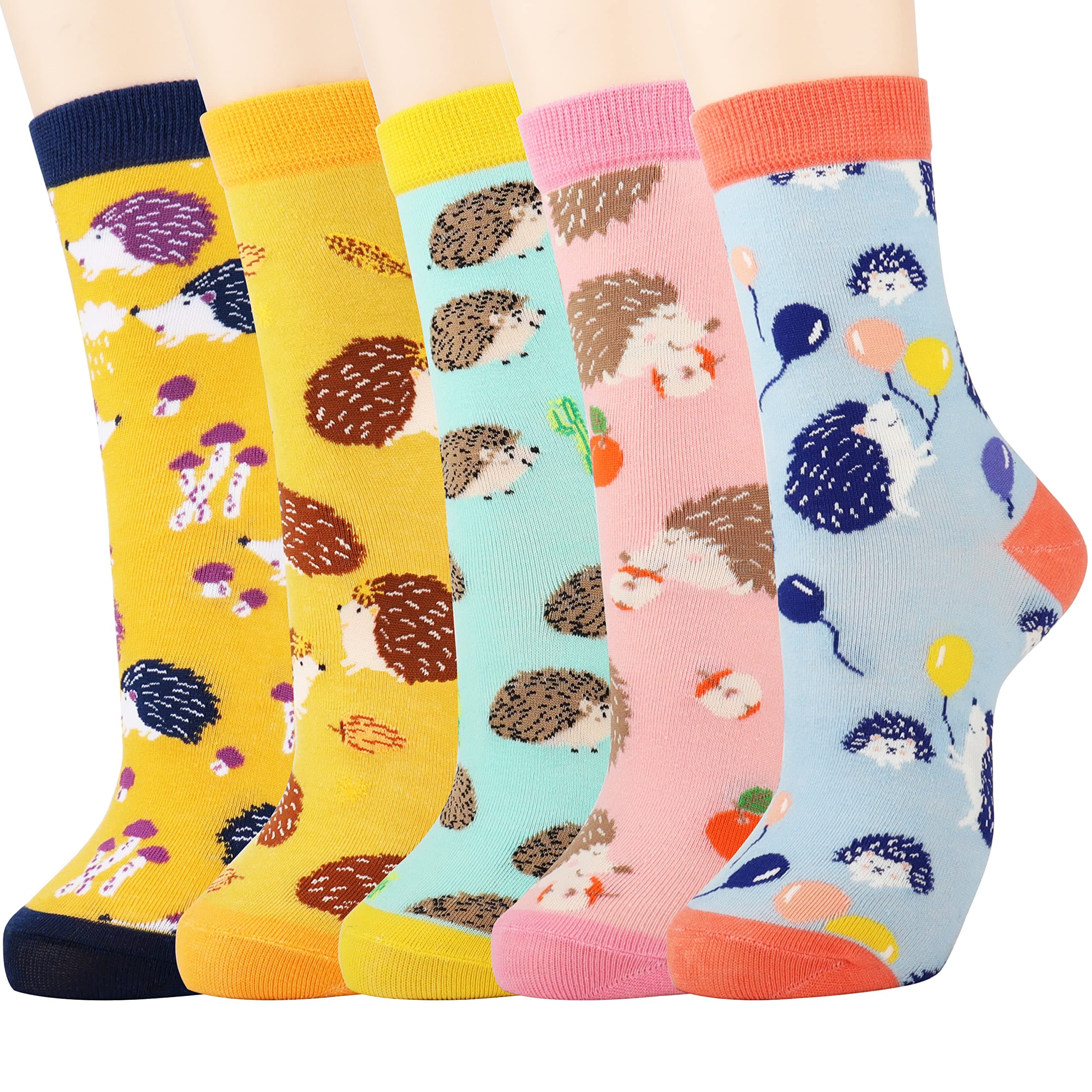 Jeasona 5 Pairs Cotton Socks for Women Size 4-9 Over-ankle Length Animal Themed Cute Patterns