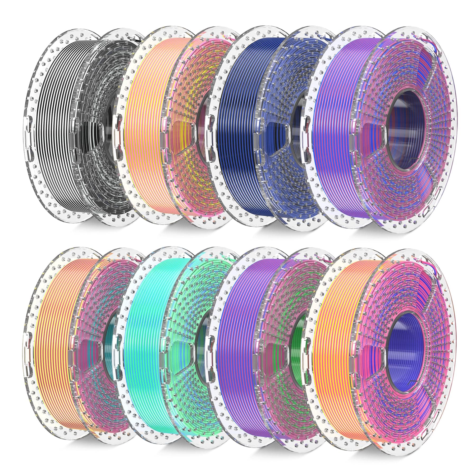 SUNLU 3D Printer Filament Bundle, Silk Filament Multicolor, Individually Vacuum Packed, Dual Color*5, Triple Color *3, 2kg in Total