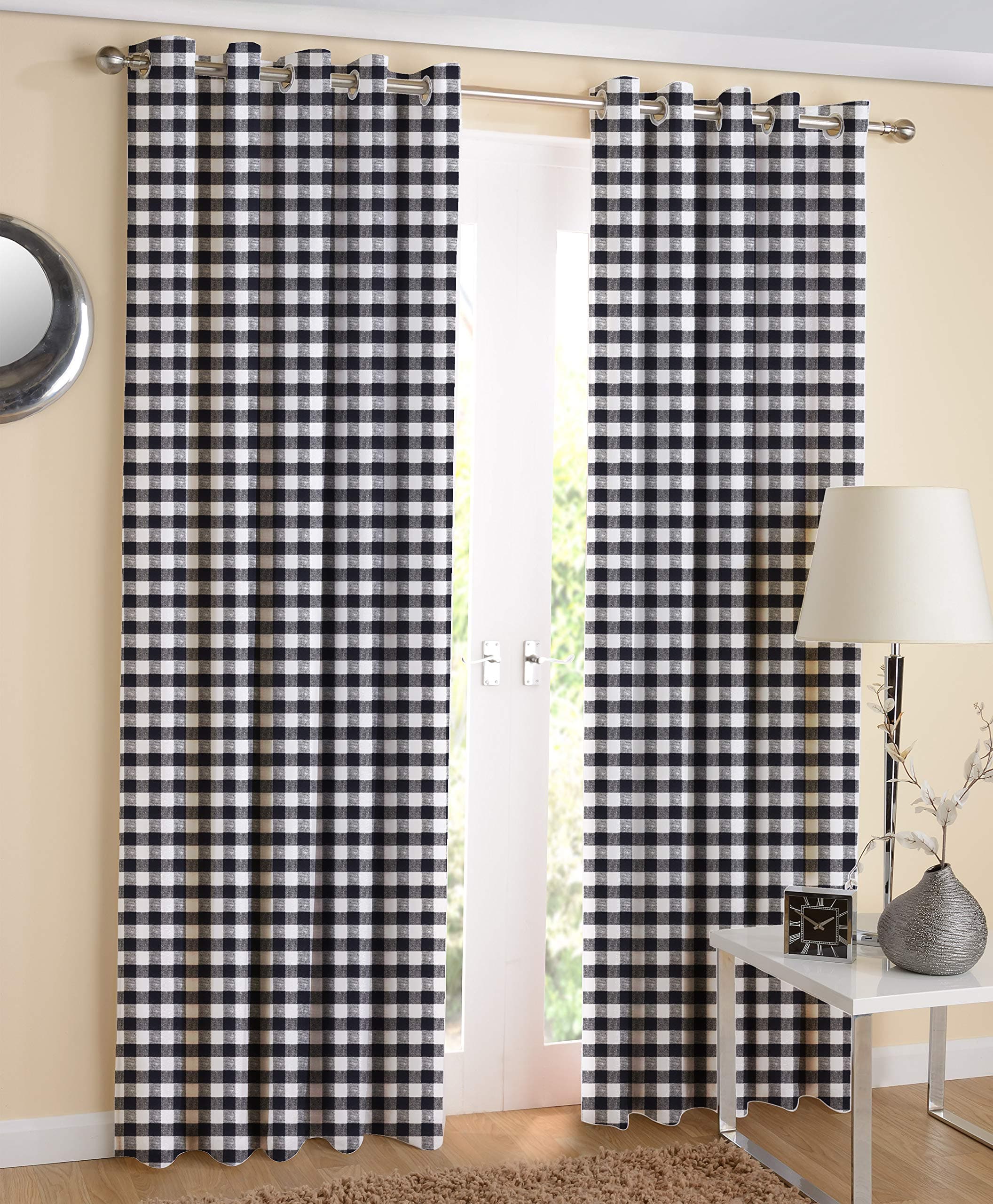 AIRWILL Cotton Printed Grommet Window Curtain, Black, 5 Feet, Pack of 2