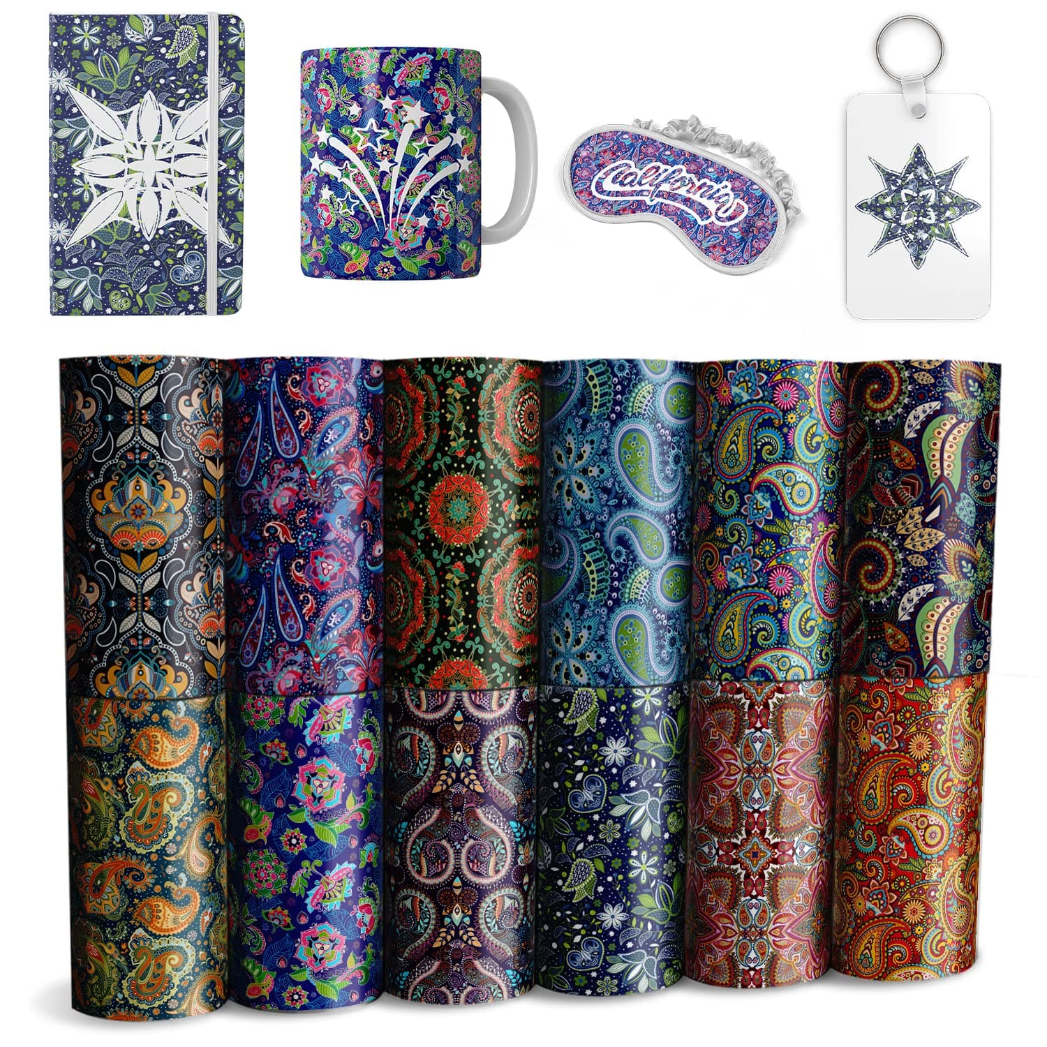 Peisley Transfer Sheets, 12 Pcs 4.5x12" Boho Bohemian Style Pattern Pre-printed Sublimation Paper for DIY T- Shirts, Mug Heat Press, Coaster Blank