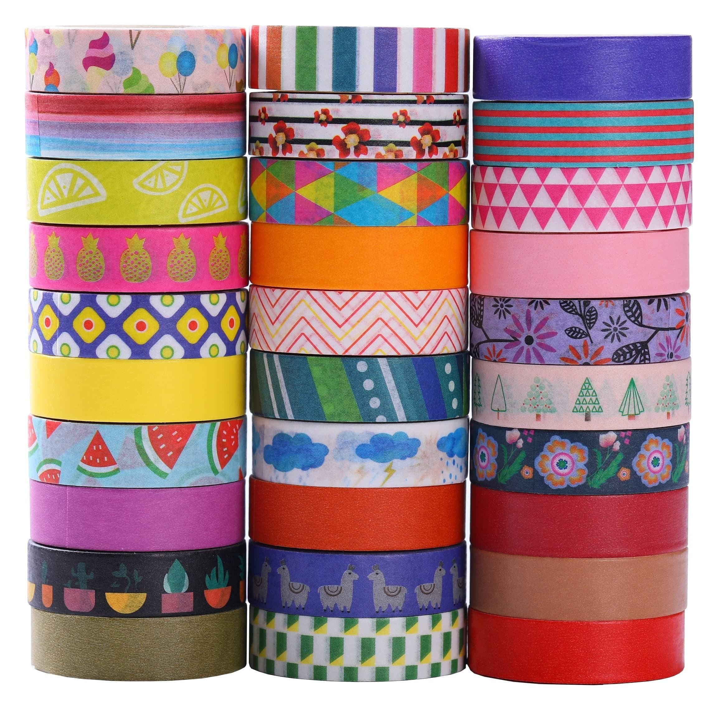WAPETASHI 30 Rolls Washi Tape Set - 10mm Wide, Colorful Flower Style Design, Decorative Masking Tape for DIY Craft Scrapbooking Gift Wrapping