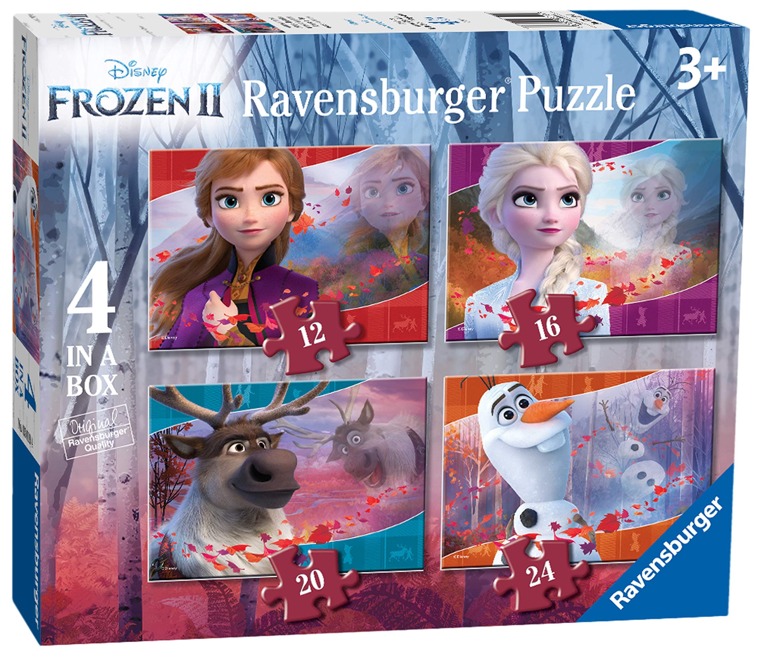 Ravensburger Kinderpuzzle 03019 Disney Frozen 2: 4 Puzzles in a Box Puzzle-12/16/20/24 Teile [Exklusiv bei Amazon]