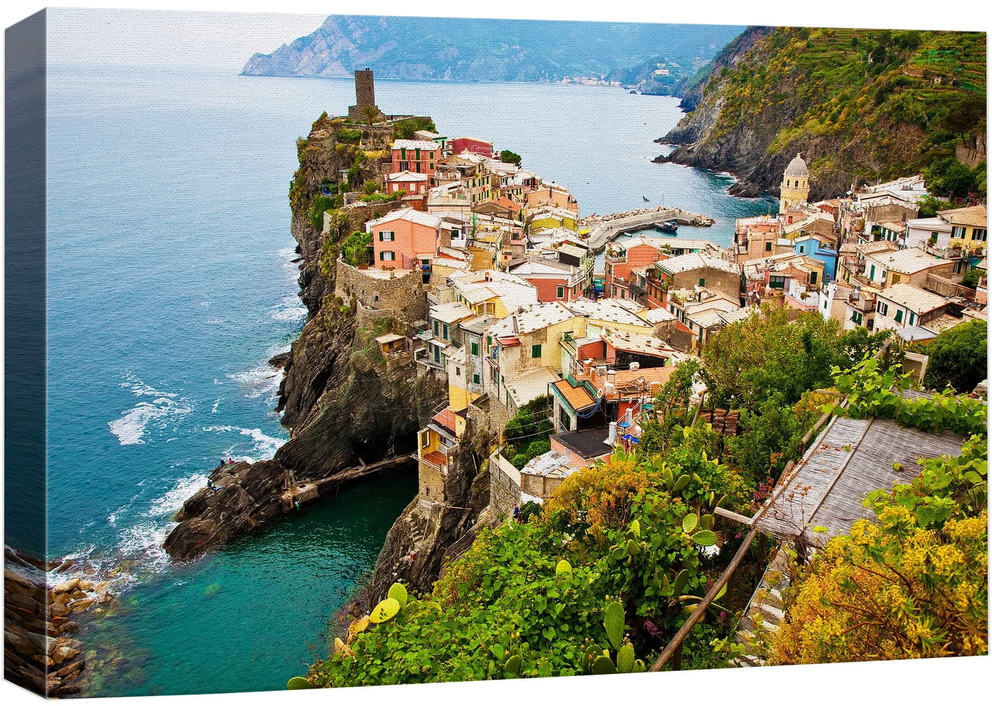 IDEA4WALL Canvas Print Wall Art Italian Seascape with City on Cliffs Architecture & Maps Cities Photography Realism Scenic Colorful Multicolor Ultra for Living Room, Bedroom, Office - 32"x48"
