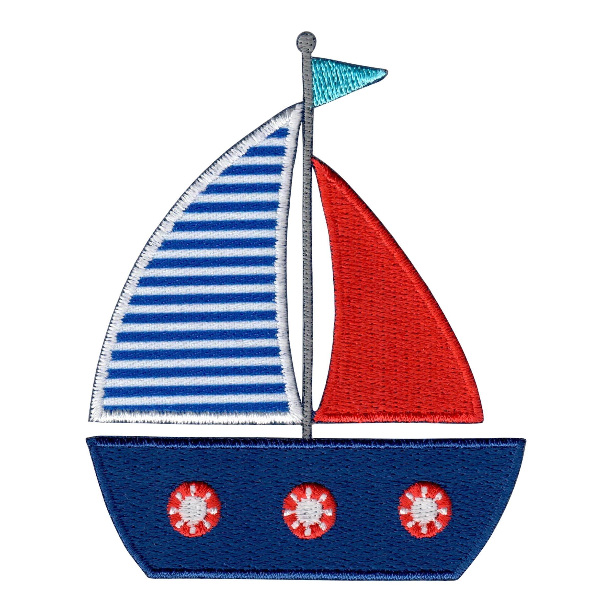 PatchMommySailboat Ship Boat Patch, Iron On/Sew On - Embroidered Applique Motif for Children Kids Baby