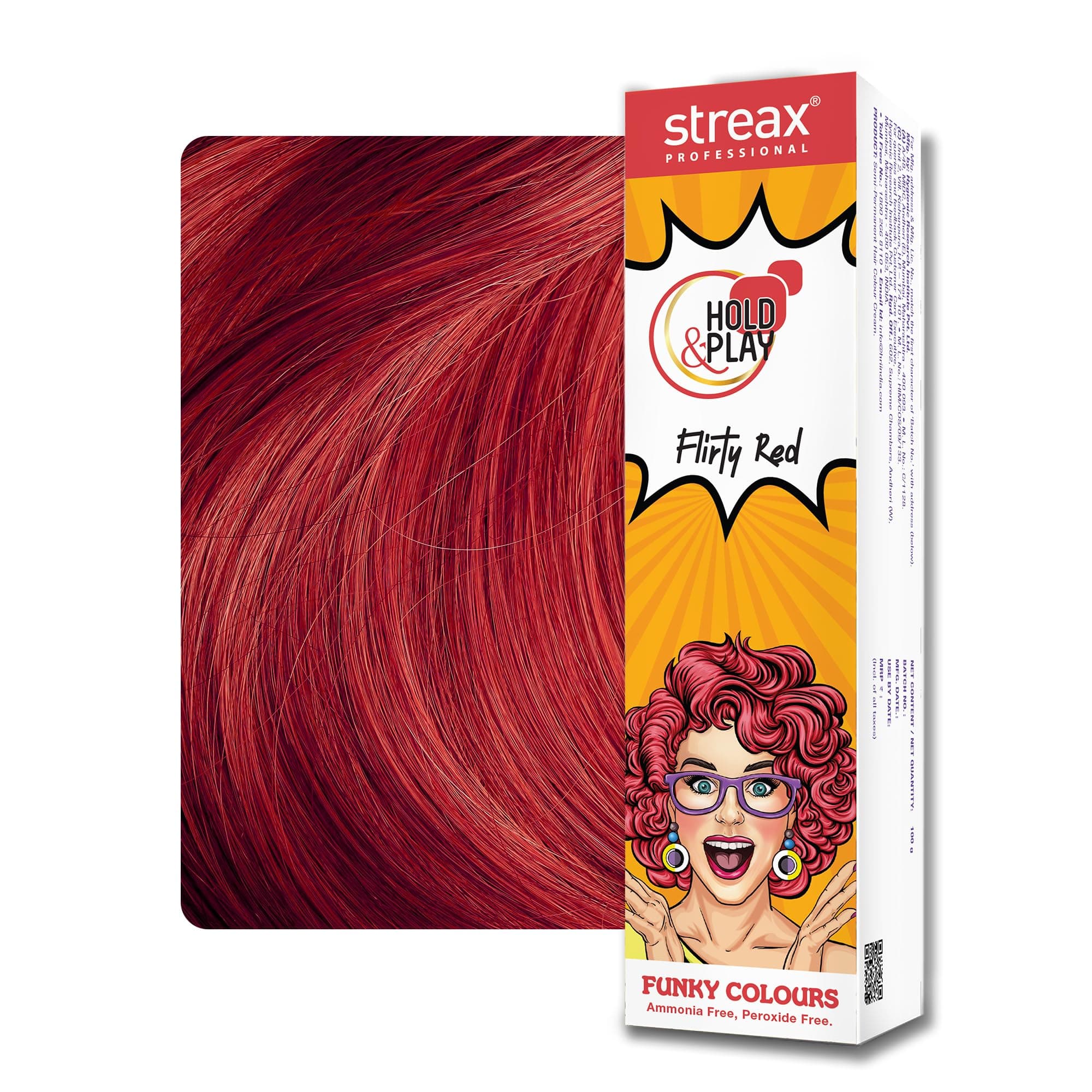 Streax Professional Hold & Play Funky Colour Flirty Red β 100gm | semi-permanent hair colour | Hair colour for women | Red hair colour | Streax Professional hair colour | Ammonia & Peroxide free