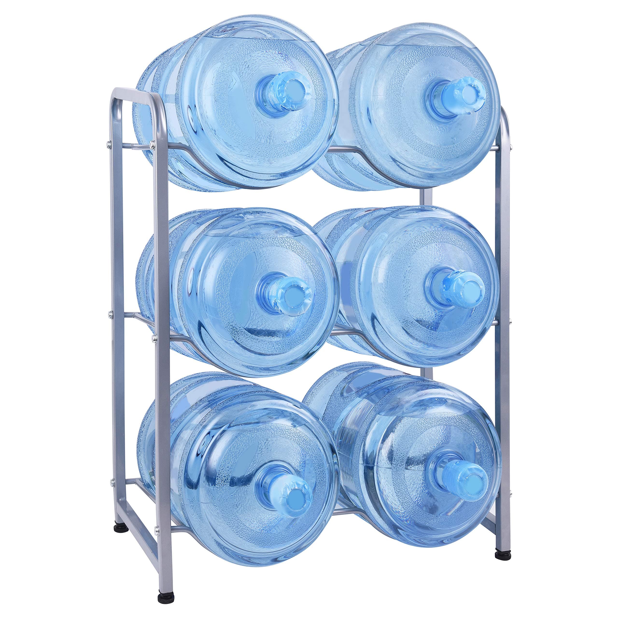 In House 6 Bottles Water Cooler Jug Rack, 5 Gallon Bottle Storage 3 Tier, Silver, assorted, EJ31175