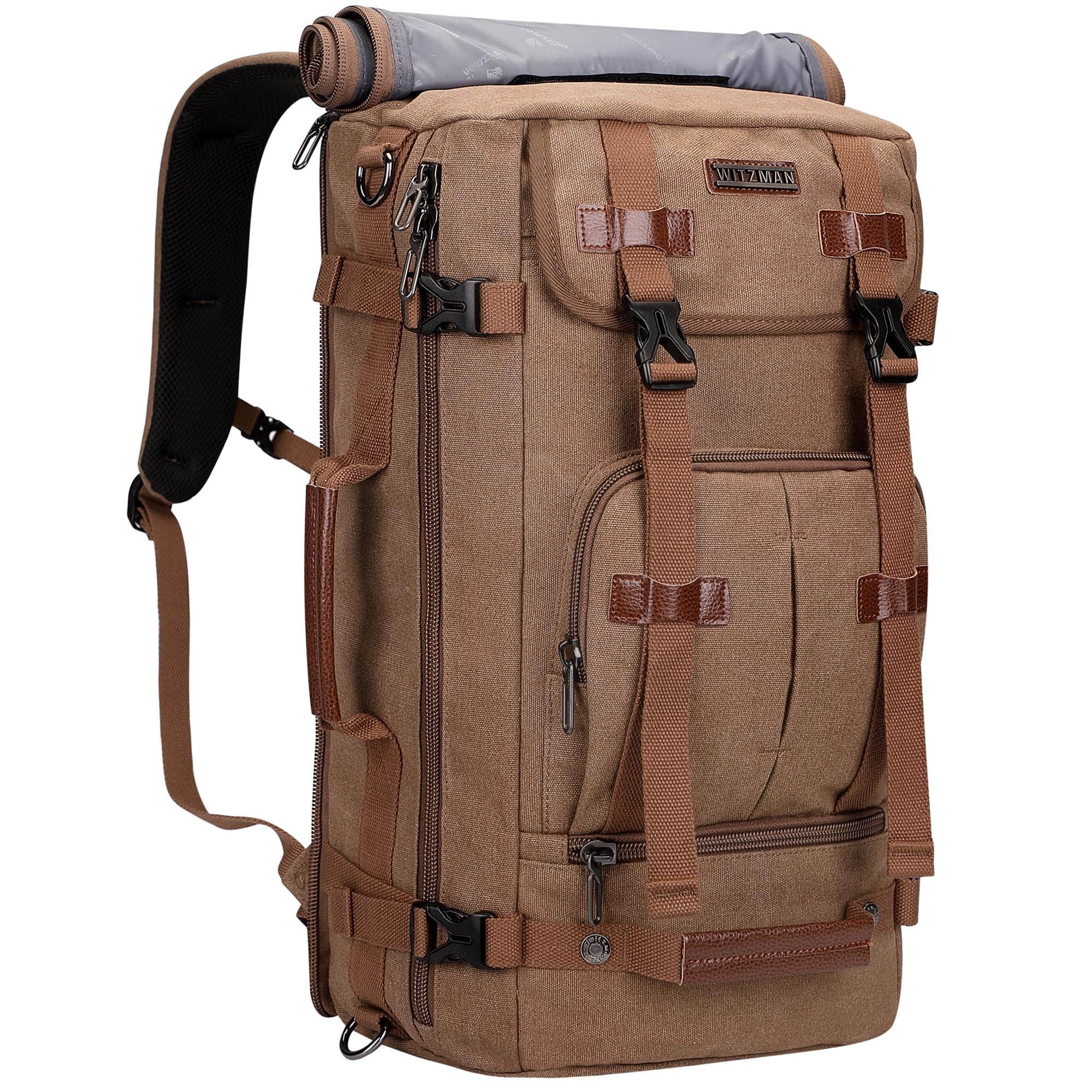 Canvas Backpack Vintage Travel Backpack Large Laptop Bags Convertible Shoulder Rucksack(A519-1 Brown)