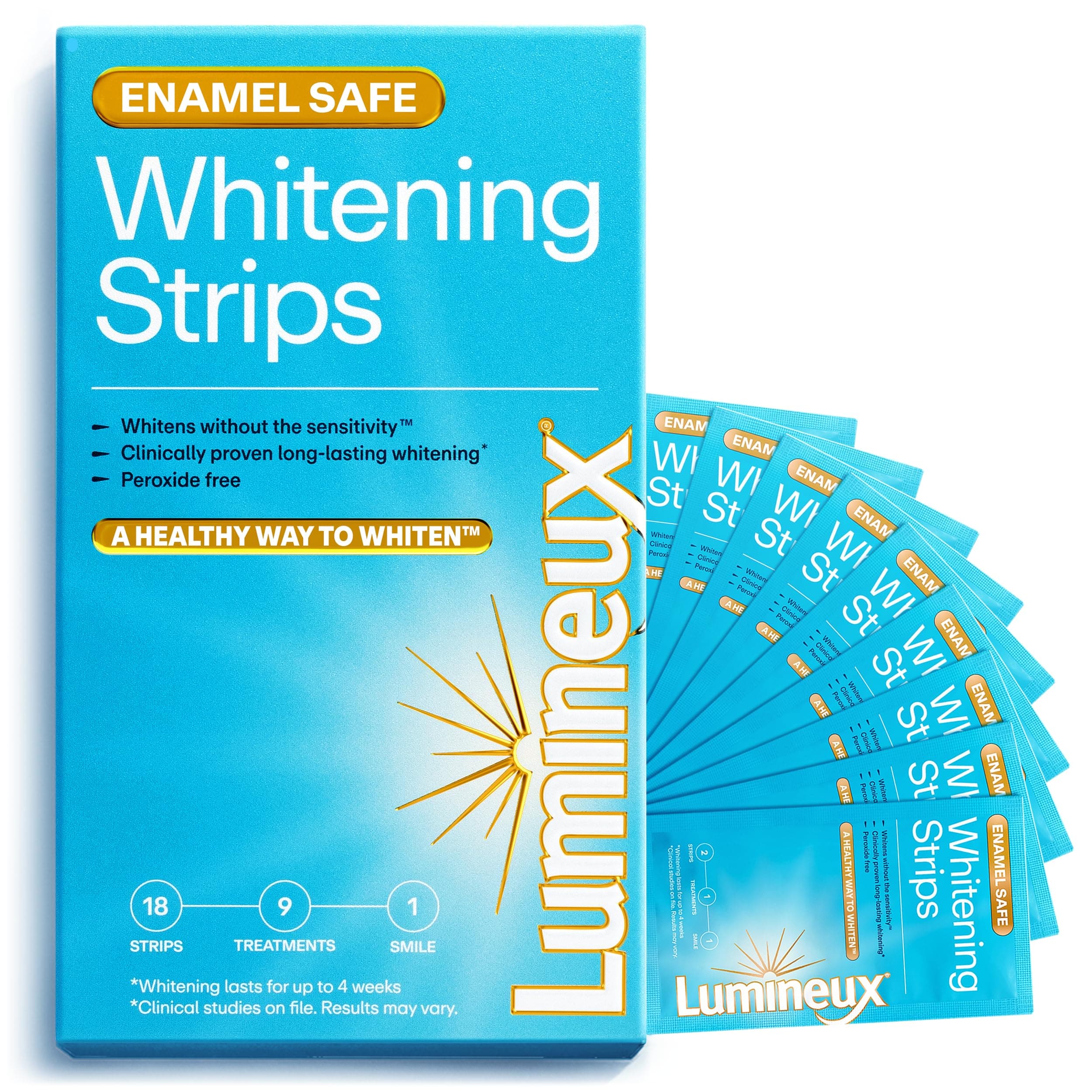 Teeth Whitening Strips Kit - 9 Treatments (1 Month) - Peroxide Free - Enamel Safe for Whiter Teeth - Whitening Without The Sensitivity - Dentist Formulated - Sensitivity Free