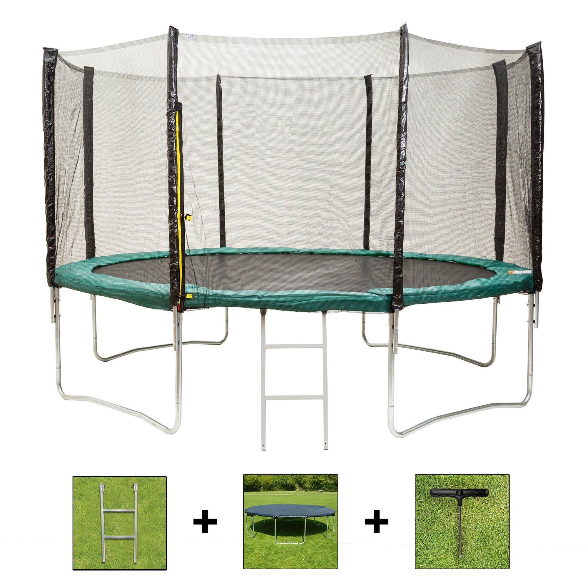 AirBounce Pro Round Trampoline with Safety Enclosure, Ladder, Weather Cover and Spring Tensioning Tool (6ft, 8ft, 10ft, 12ft, 14ft, Blue and Green) - Green, 16ft Trampoline