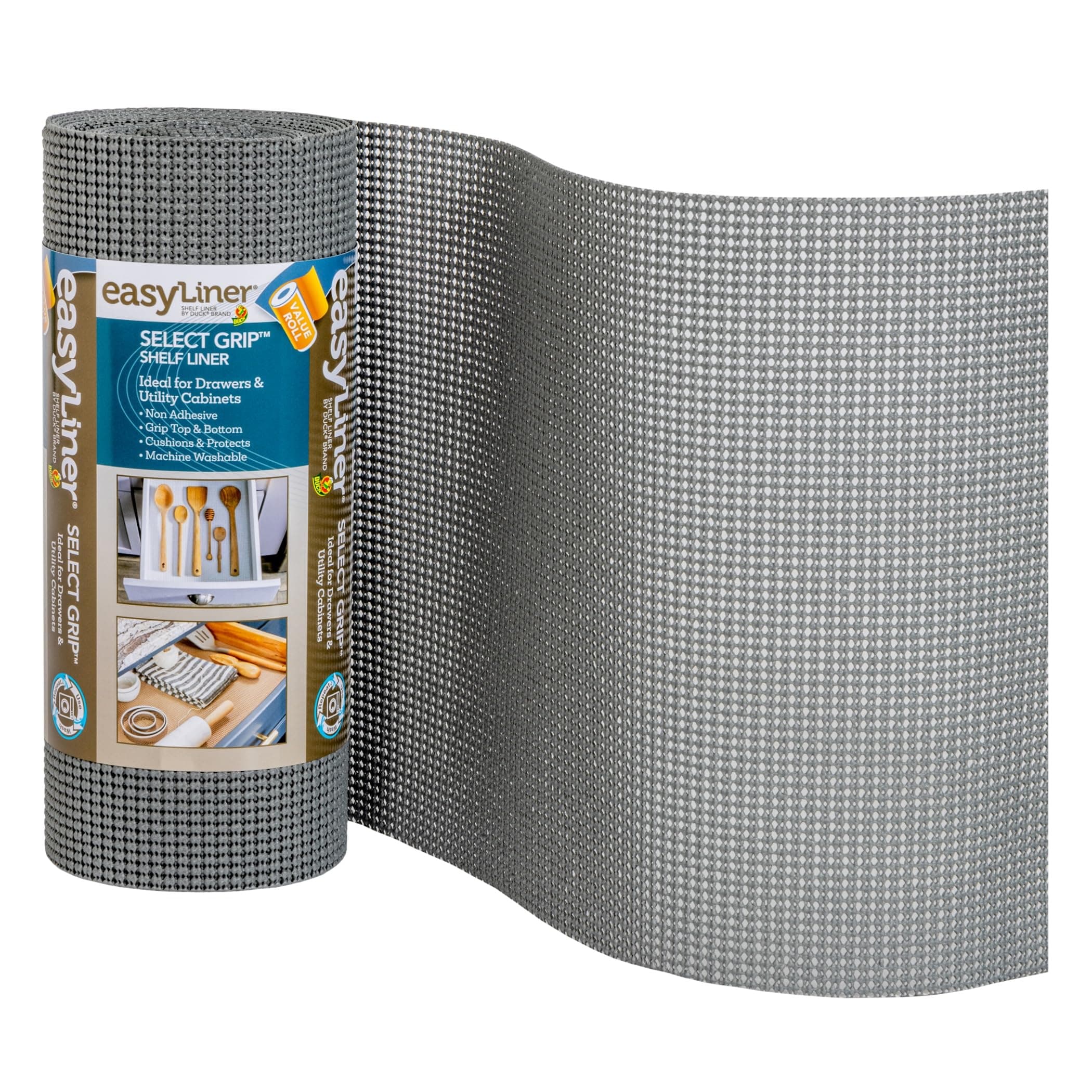 EasyLiner Select Grip Shelf Liner - Easy to Install & Cut to Fit - Non Slip, Non Adhesive, Drawer Shelf & Cabinet Liner for Kitchen, Bathroom, Pantry Cupboards - 12in. x 24ft. - Dark Grey
