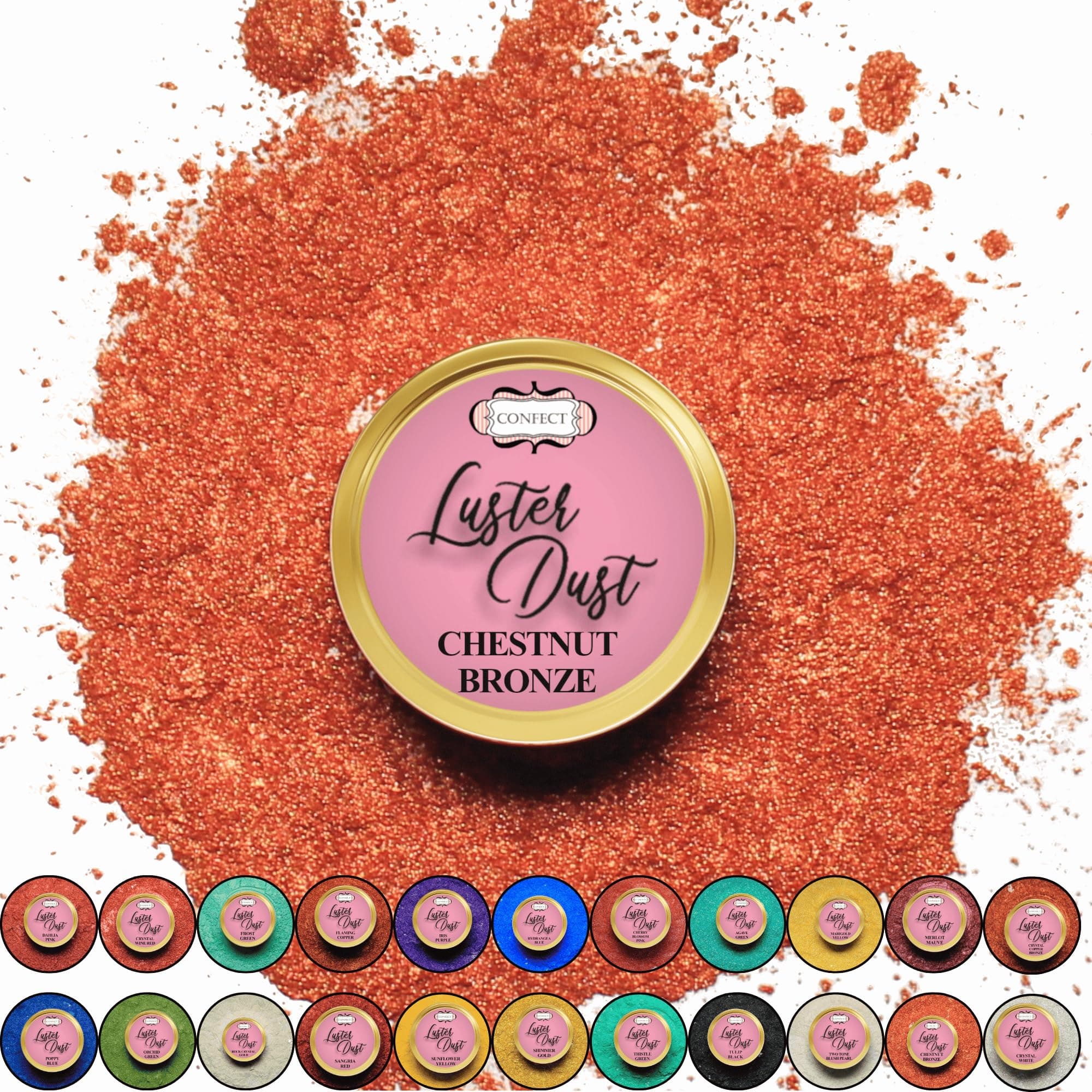 Confect Edible Luster Dust for Drinks & Desserts – Chestnut Bronze | Metallic Food Grade Glitter Powder for Cocktails, Cakes, Candy, Wine & Baking | Vegan, Safe & Sparkling Glimmer Dust – 5 Gms