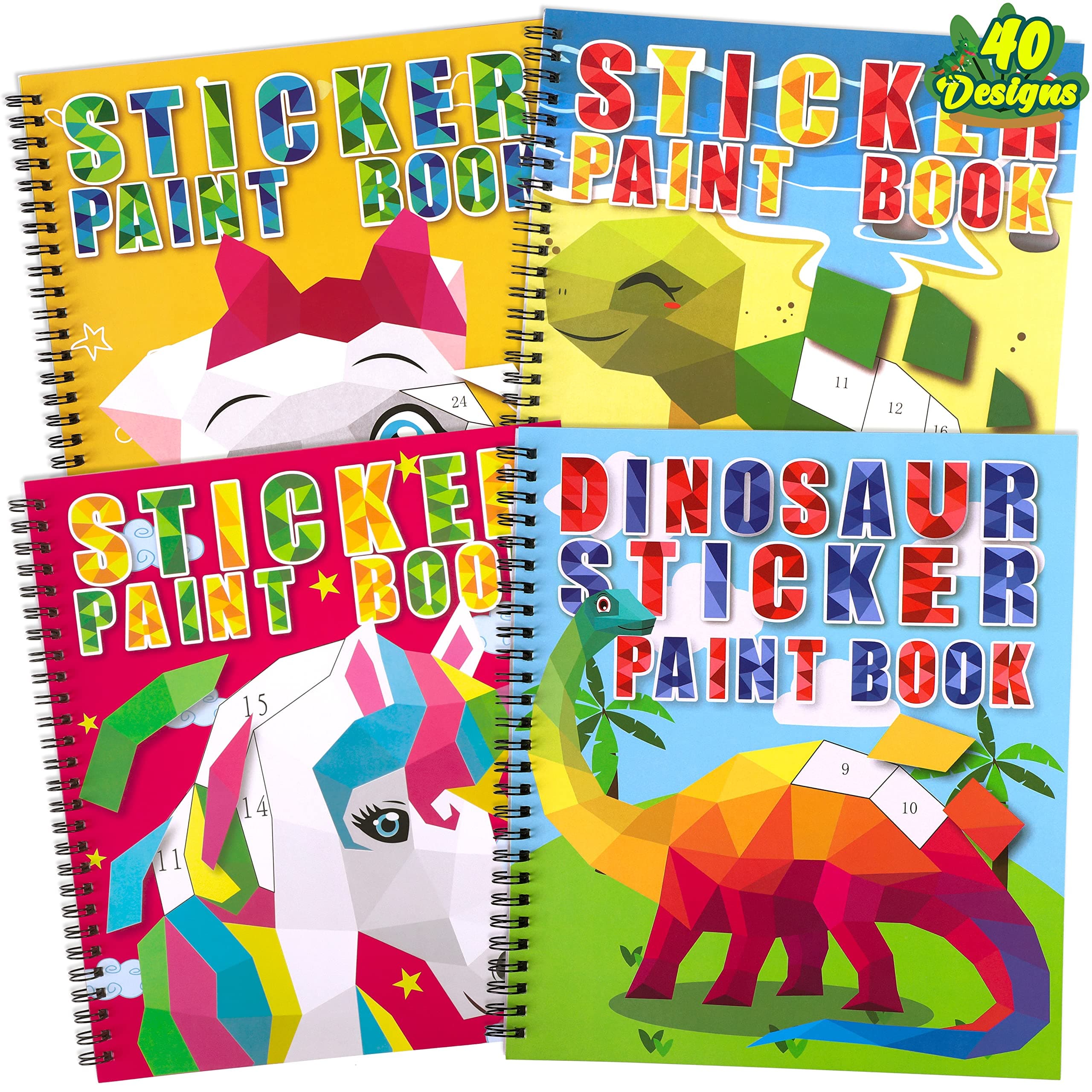 90shine 4PCS Crafts for Kids Ages 4-8 Sticker Books - Includes Dinosaur Llama Turtle and More Animal Designs Gift Party Create 40 Pictures