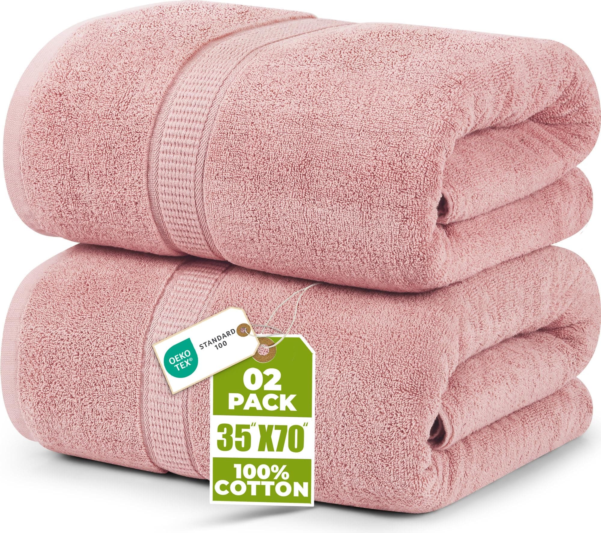 Utopia Towels Luxurious Jumbo Bath Sheet 2 Piece, 600 GSM, 35 by 70 Inches, 100% Ring Spun Cotton, Highly Absorbent and Quick Dry Extra Large Bath Towel, Super Soft Towel, Dusty Pink