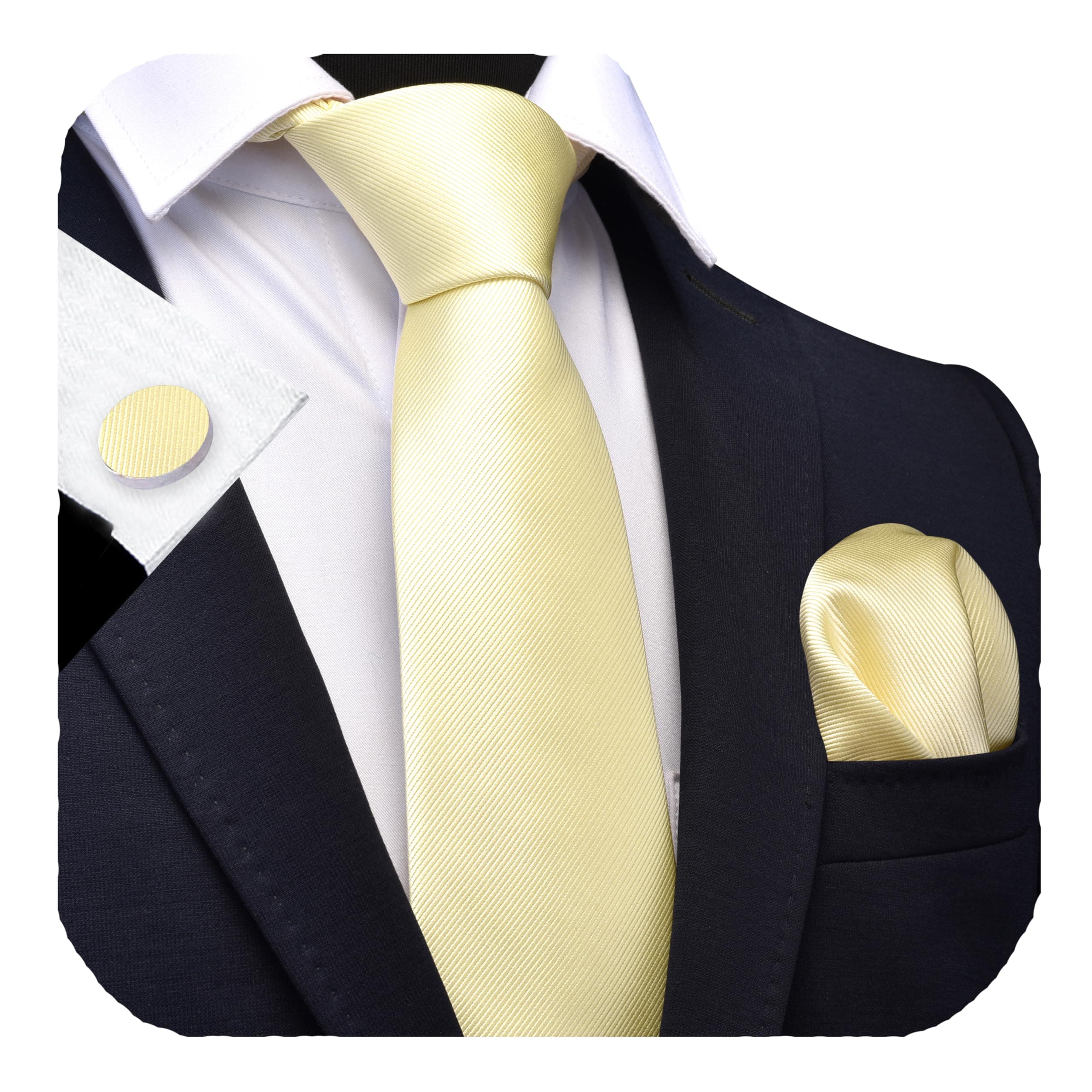 3.15"（8cm） Solid Color Necktie and Pocket Square Cufflinks Sets For Men + Gift Box