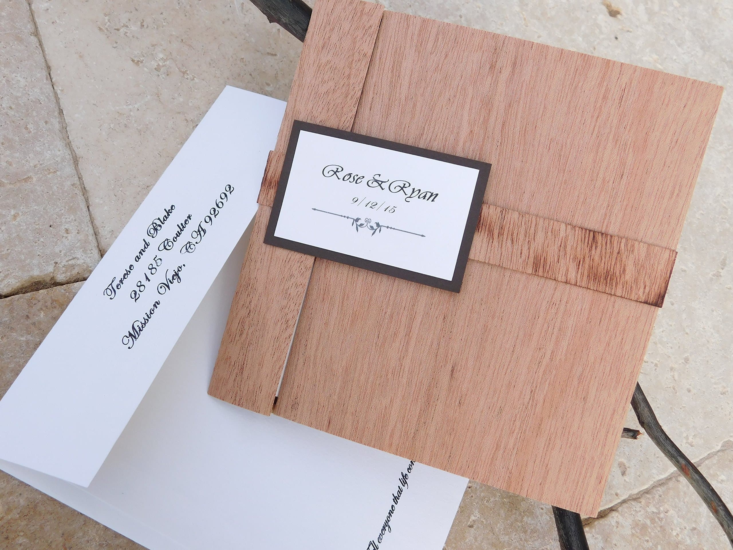 Wood Wedding Invitation set. Handcrafted Wooden Pocket-fold invite/Set of 10/ Rustic Wedding Invitation/Invitation folio/wooden folio/Bohemian invitation