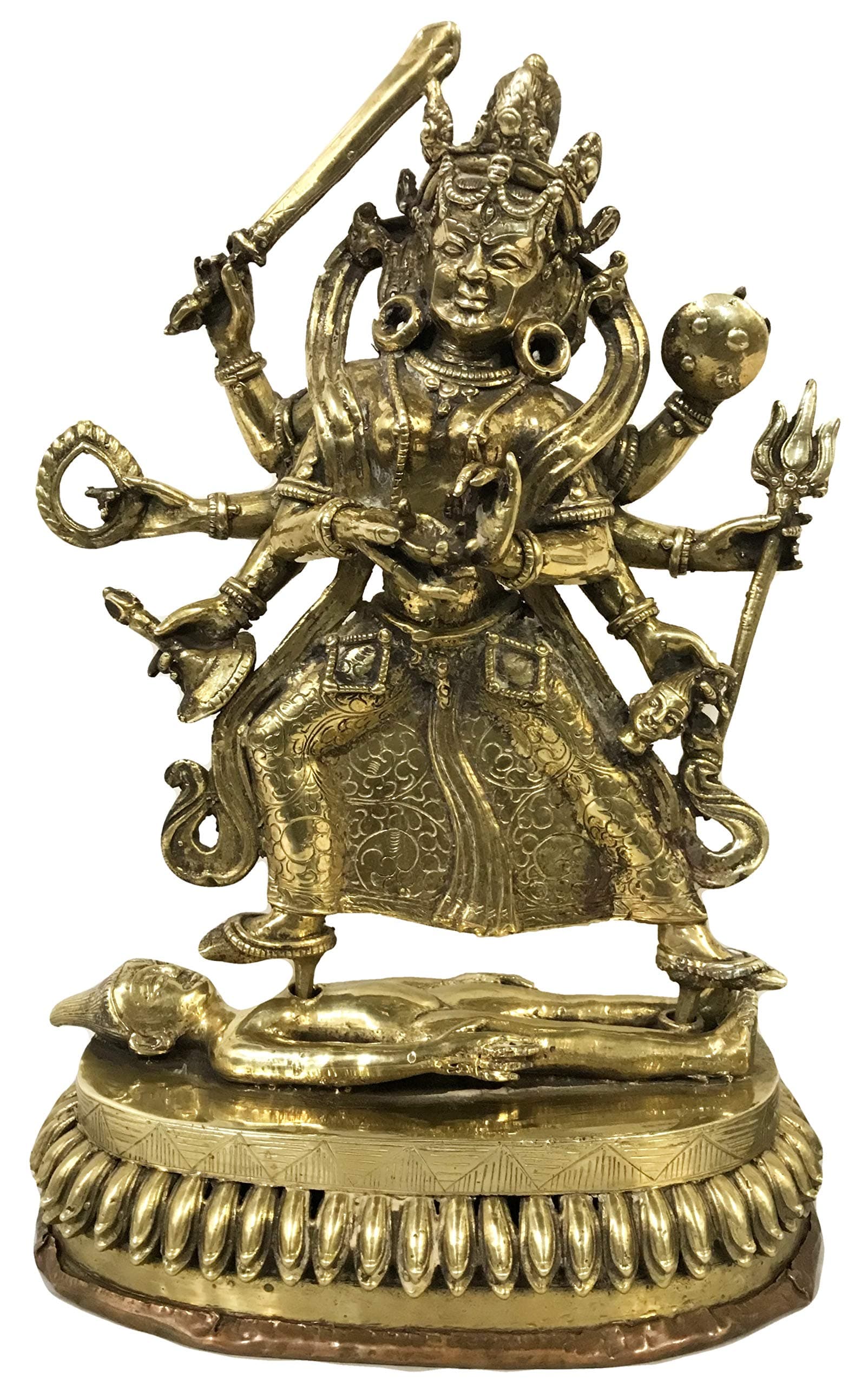 Agan Traders Bronze 8 Arms Black Kali Fierce Goddess Home Decor Statue Fair Trade Nepal (13 X 8.5 X 4.5 inches; 8 lb)