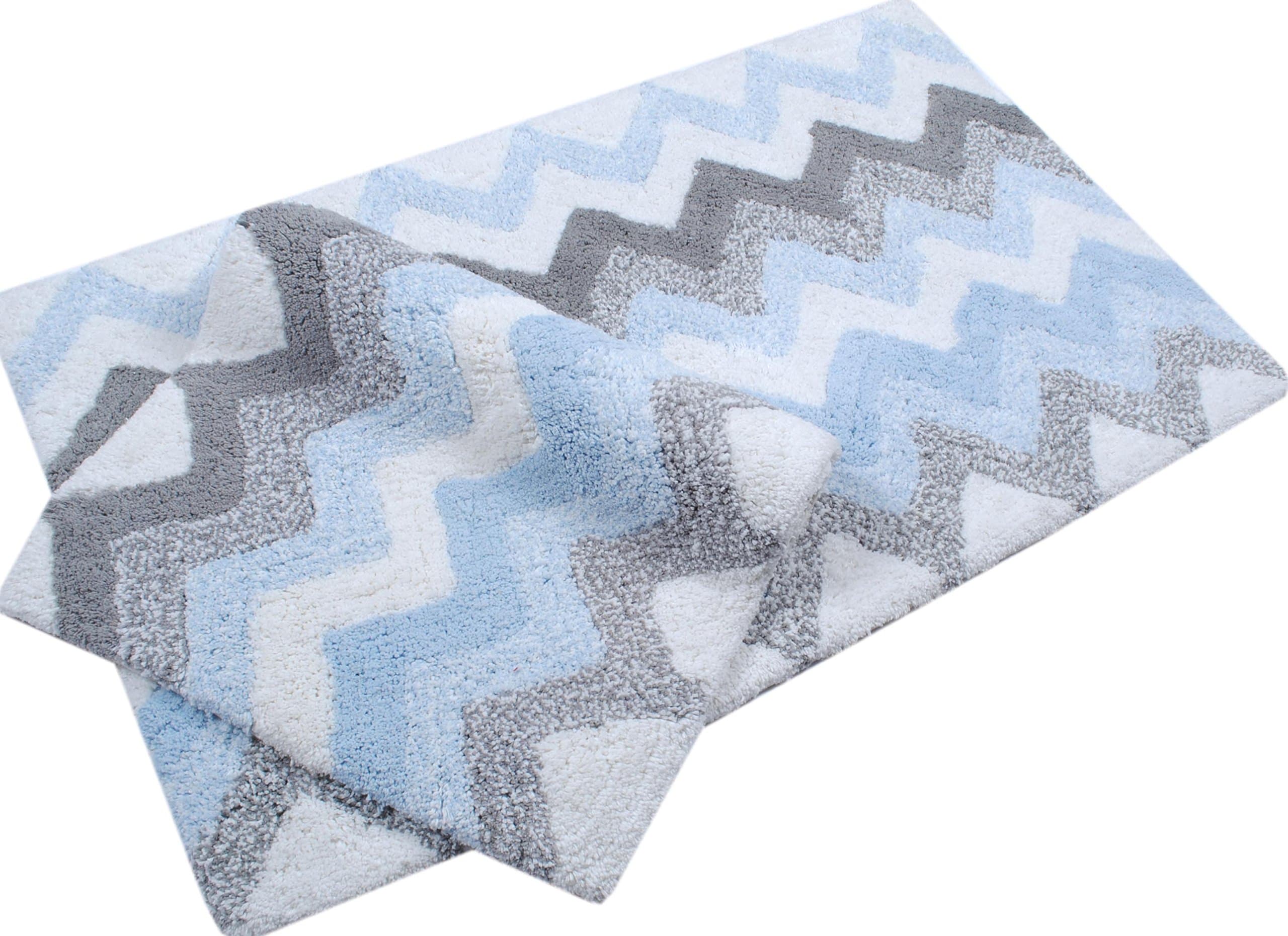 Trendsetter Homez Set of 2 Luxury Bath Mat sizes 21 x 34 & 17 x 24 100% PLUSH Cotton Tufted Multi-color Chevron design SUPER SOFT Bath Rugs ANTI SKID Super ABSORBENT Machine Washable