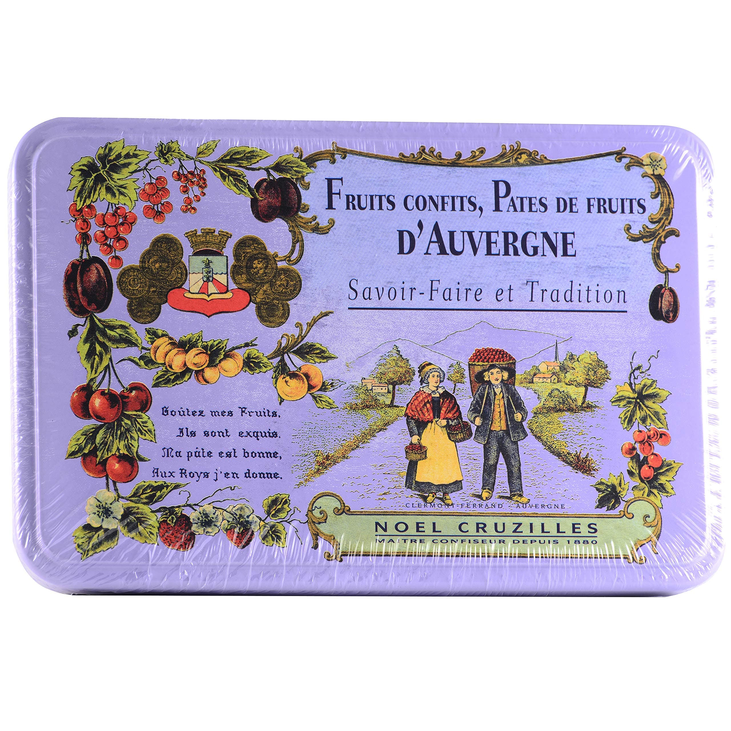 Pasta Fruits of Auvergne, Pavers Assorted Mauve Metal Box 330G
