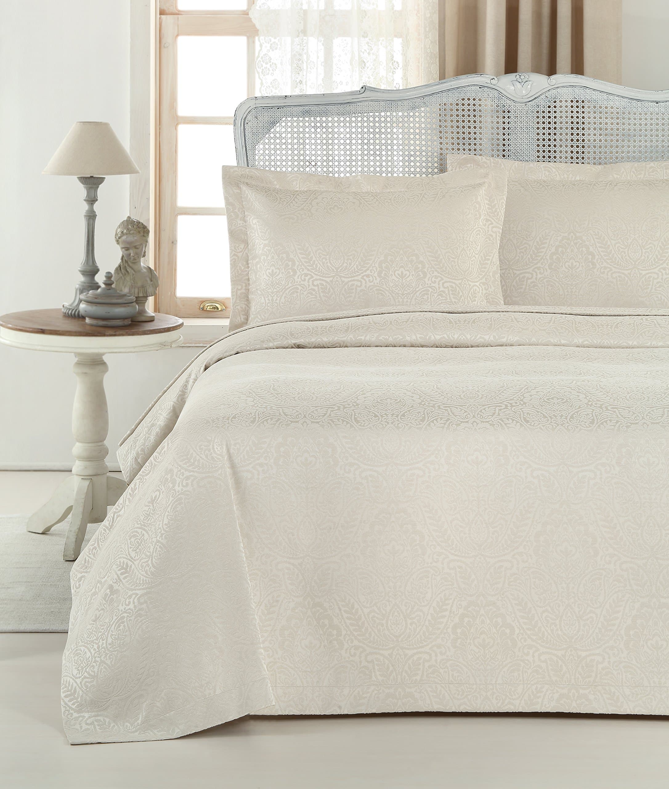 Gelin Home - 3 Piece 100% Chenille Luxurious Soft Quilted Jacquard Matelassé Bedspread - Rock - Queen/Full Size - 90" X 90"
