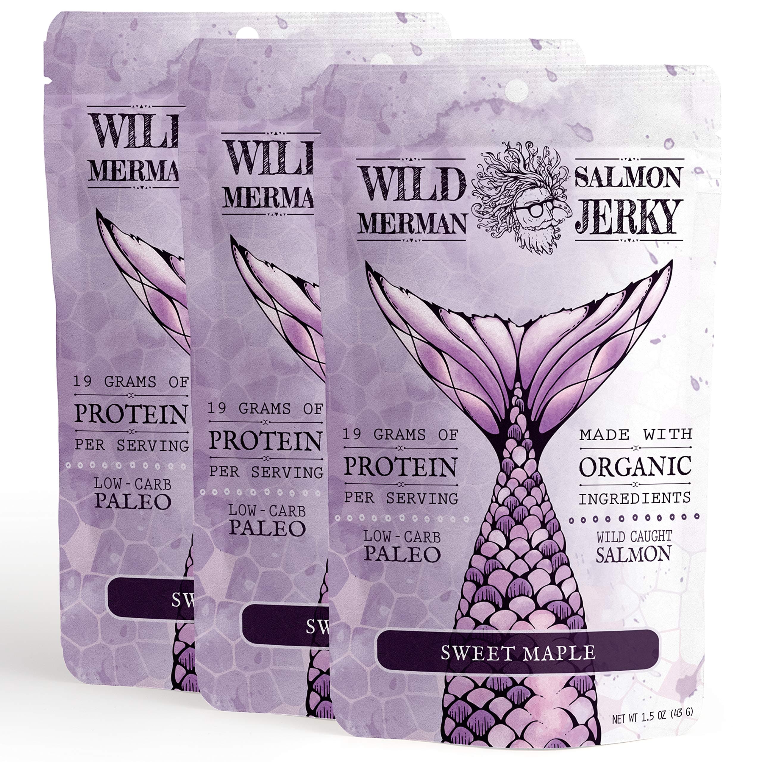 Wild Alaskan Salmon Jerky - Sweet Maple - Paleo - No Cane Sugar - 100% Wild Smoked Salmon Jerky - Organic - Gluten Free Fish Jerky (3 bag)