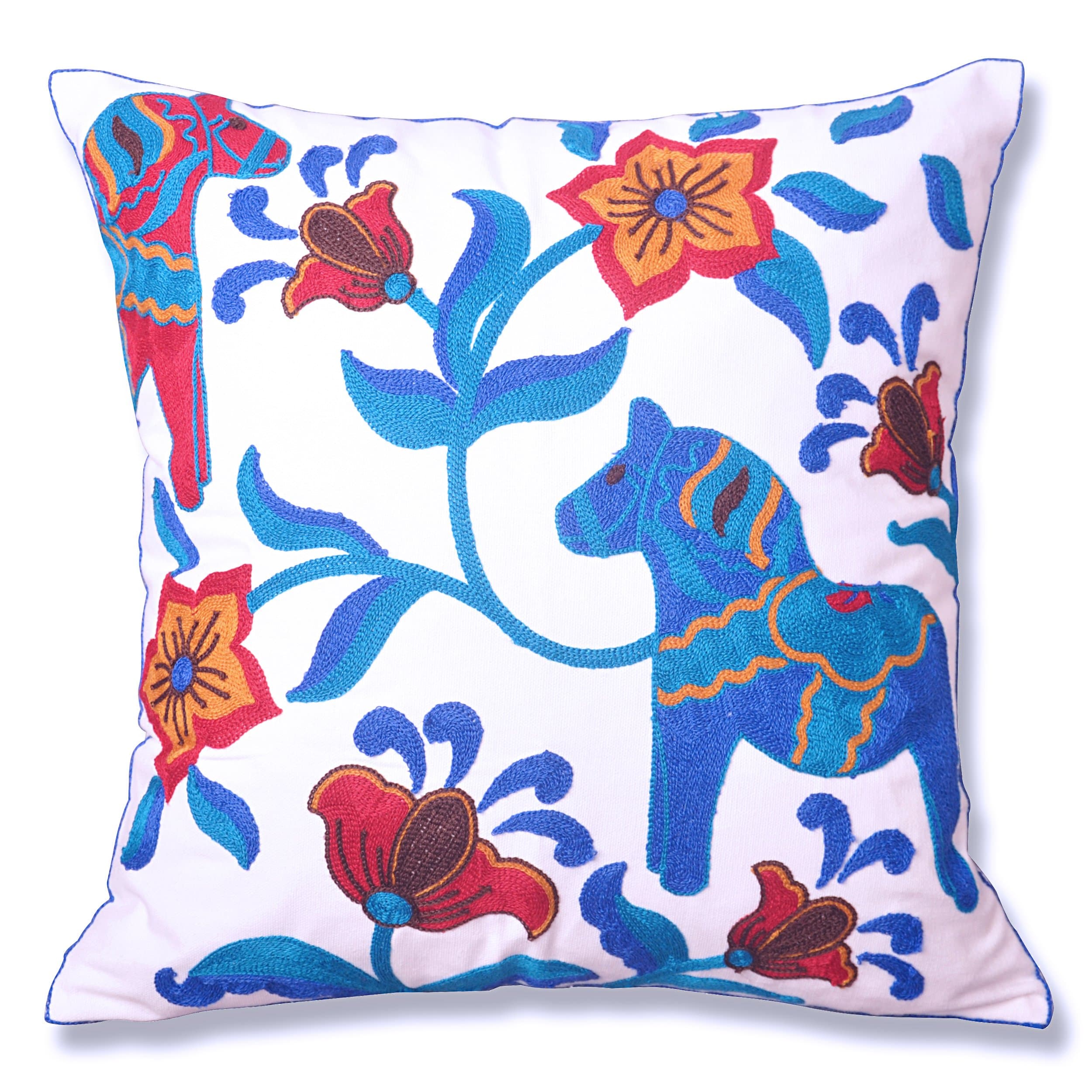 ATAZUA YSECTL Milesky Dala Horse Embroidery Throw Pillow Case Cotton 18 Inches