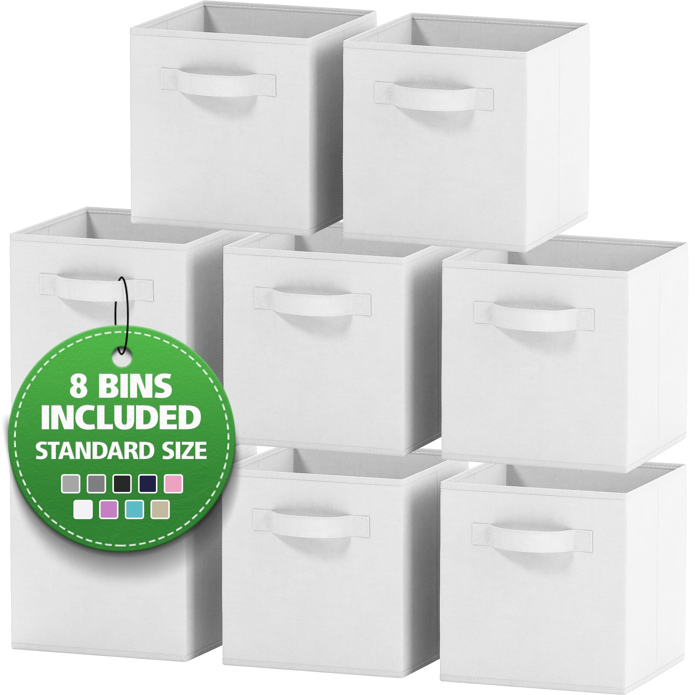 Storage Cubes Pack Of 8 - Standard Size Cube Storage Bin 10.5x10.5x11 With Dual Handles For Easy Carrying- Fabric Storage Bins Collapsible (White)