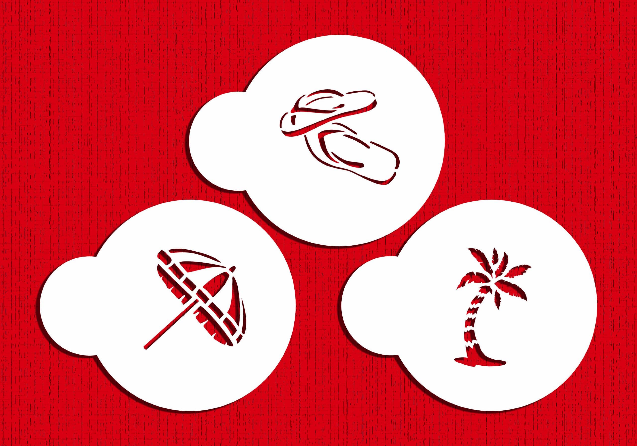 Designer Stencils Mini Beach Stencil Set (Beach Umbrella, Flip-flops and Palm Tree), Beige/semi-transparent