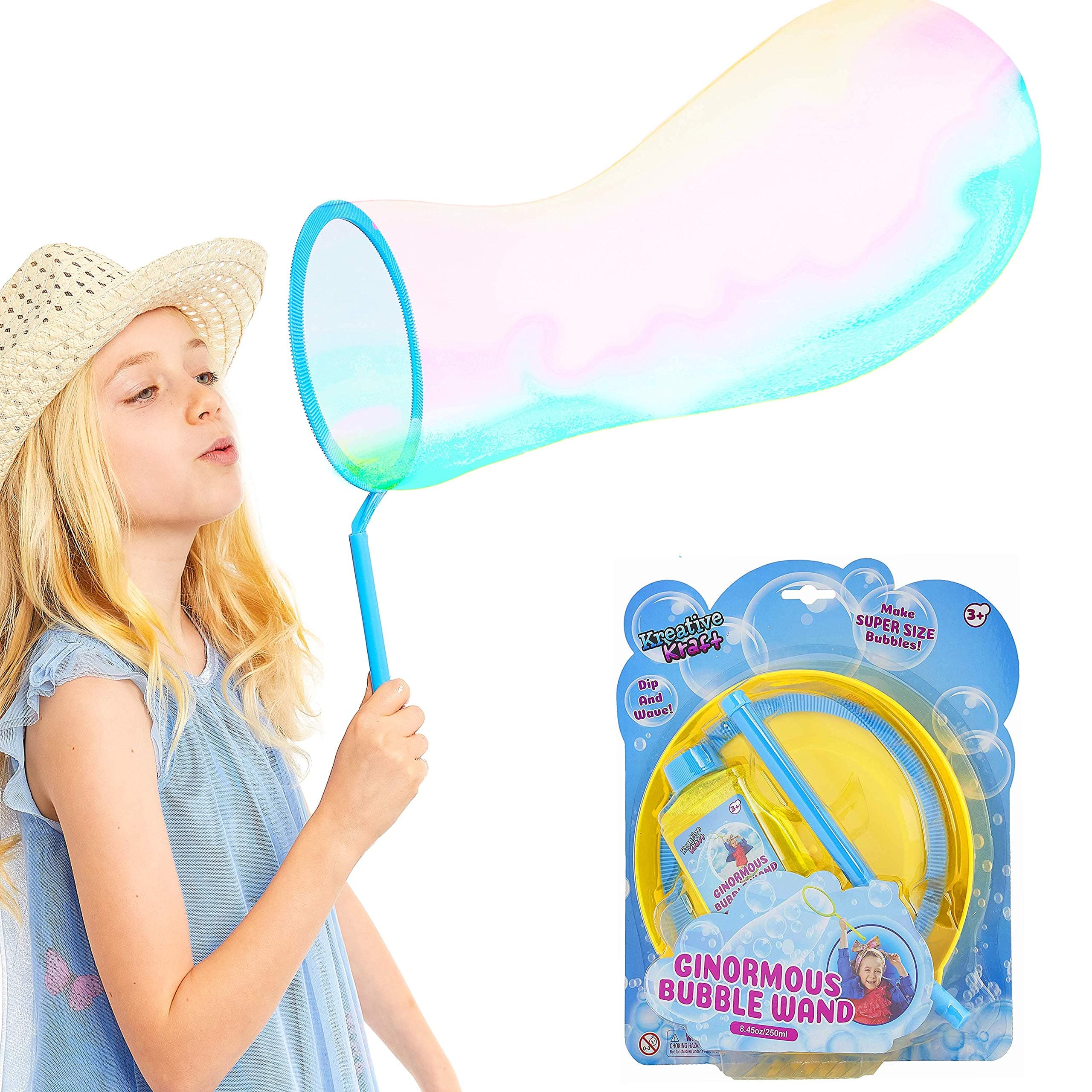 Giant Bubble Wand with Bubble Liquid Included for Kids Summer Garden Games Kids Toys Giant Bubble Maker Double Bubble Party Blowers Kids Outdoor Toys Gifts for Boys and Girls (Bubble Wand + 1 Bottle)