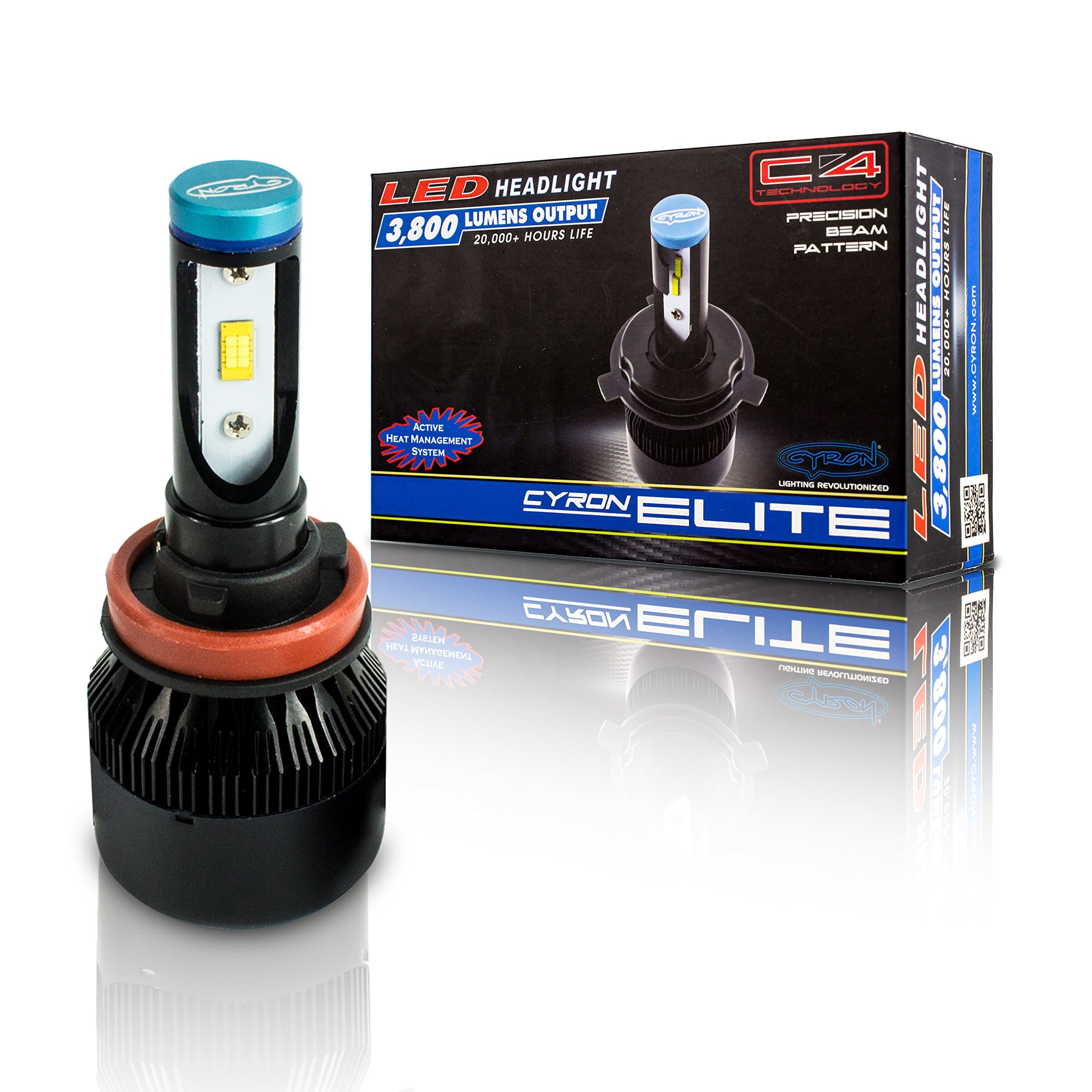 Cyron H11 H8 H9 Car LED Headlight Bulb ULTRA BRIGHT 36W 3800 Lumens 6000K Cool White, Integrated EMI & CANBUS Error Decoder Filter, Cyclone Heat Fan, IP21 Weather and Water Resistant, DIY Installation