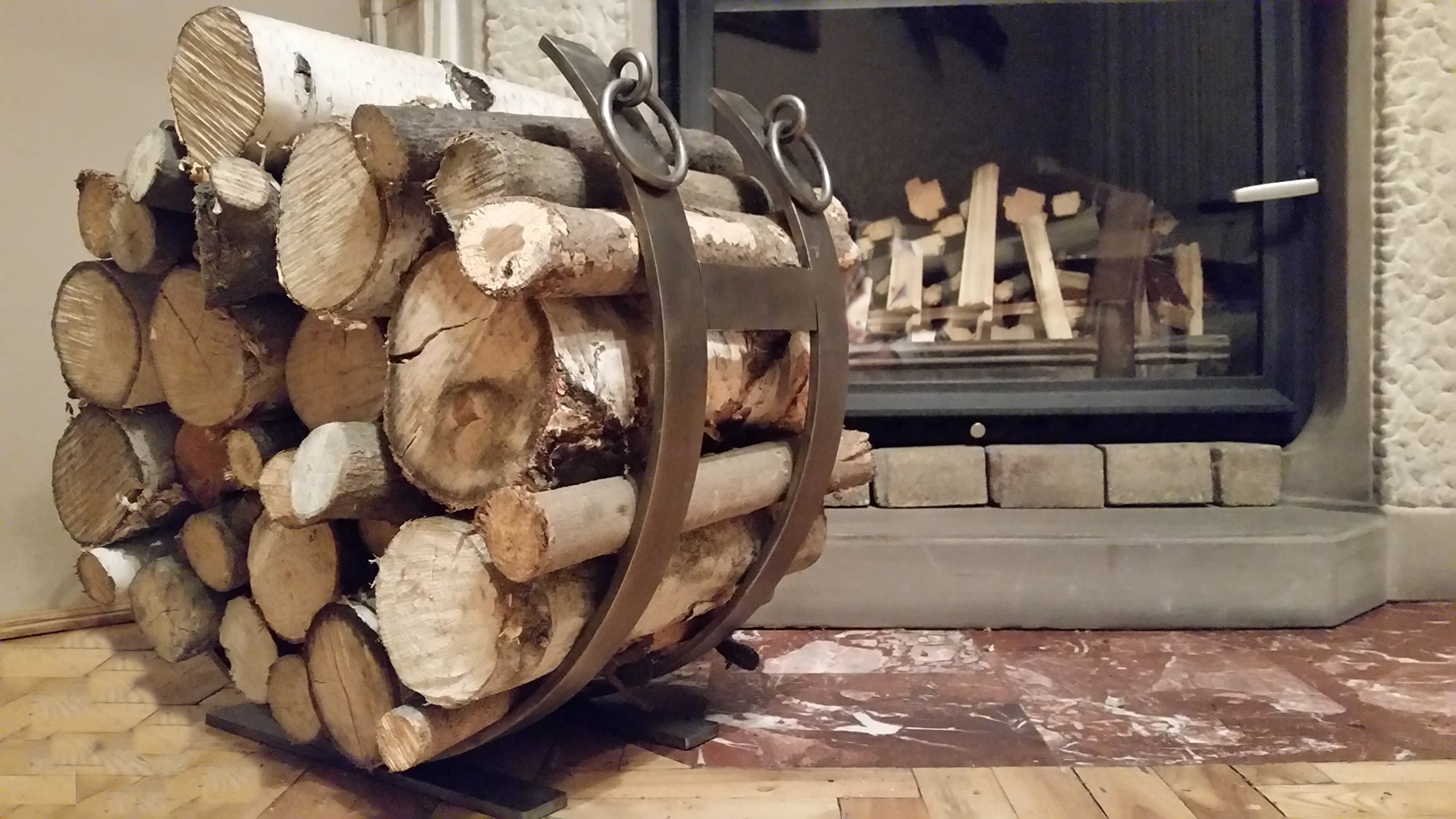 Wooden Magic Log holder, log basket, log rack, log burner, wrought iron, hand made