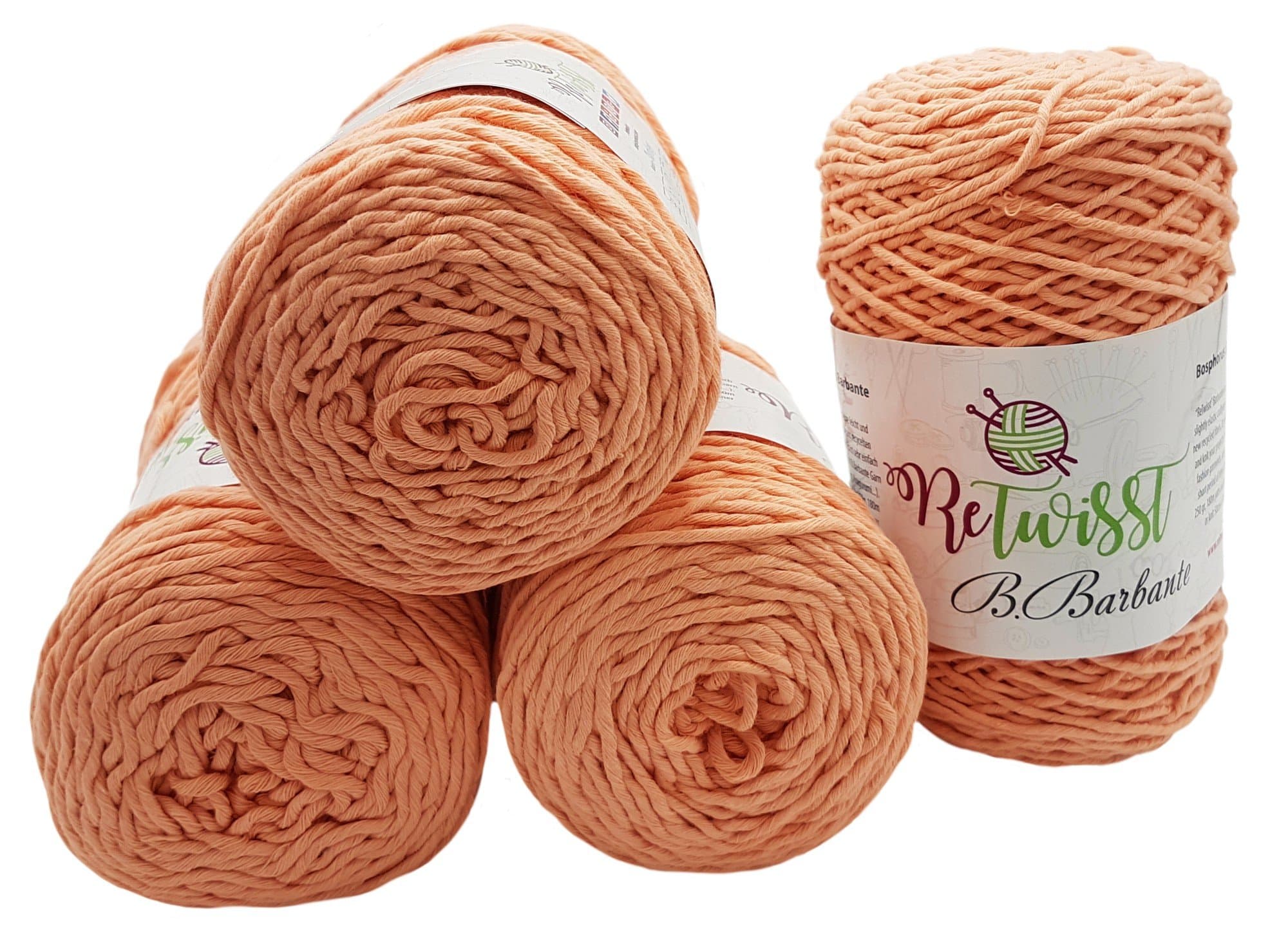 ReTwisst 1000 grams, total approx. 720 M Long Yarn 4 x 250GRAMM Jersey, Alcantara, Cord Thread Assorted Colours to choose from apricot