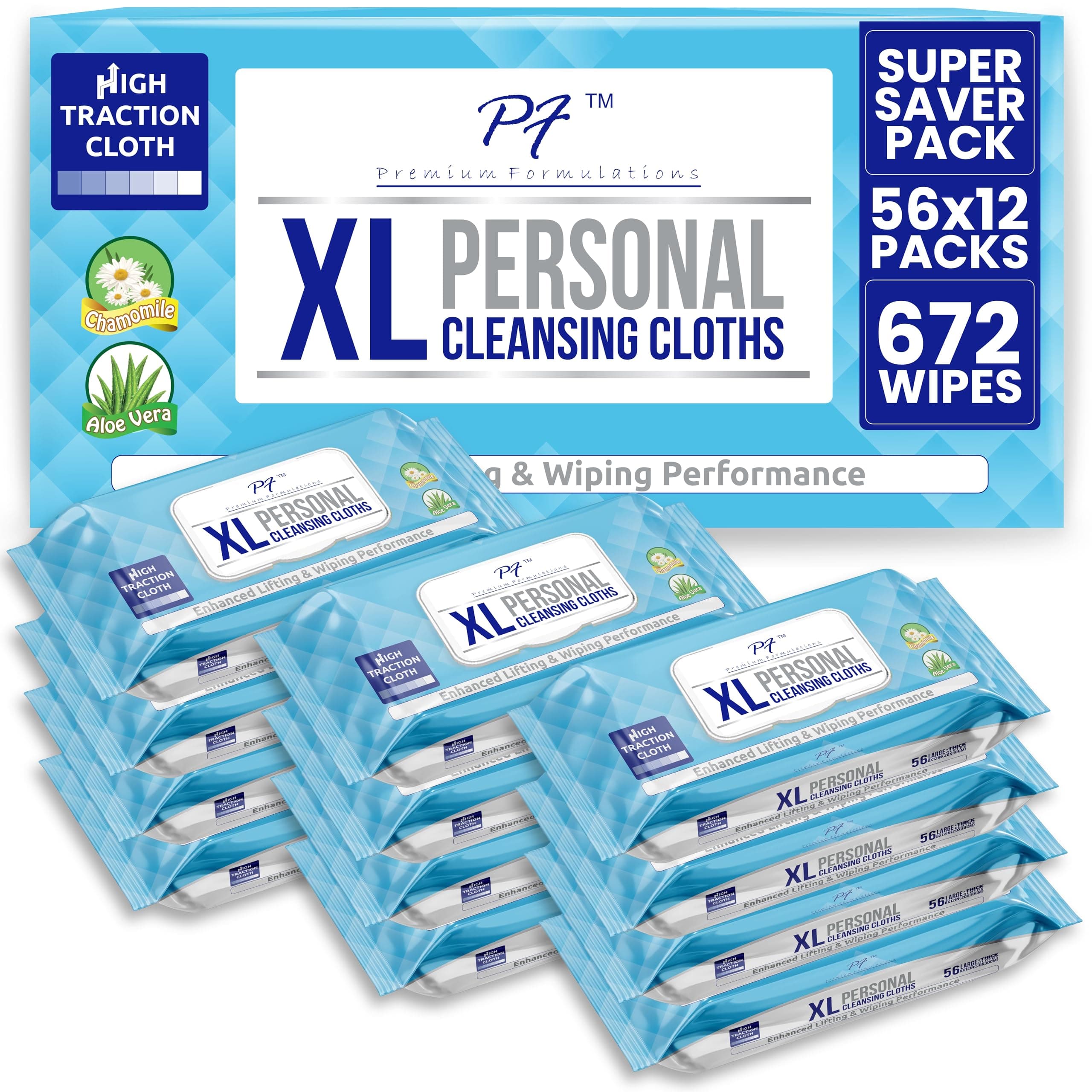 HIGH TRACTION XL UBER THICK, LARGE, & STRONG Adult Wash Cloths/Adult Wipes VALUE BULK BUY (12 packs x 56 wipes = 672 wipes/case)