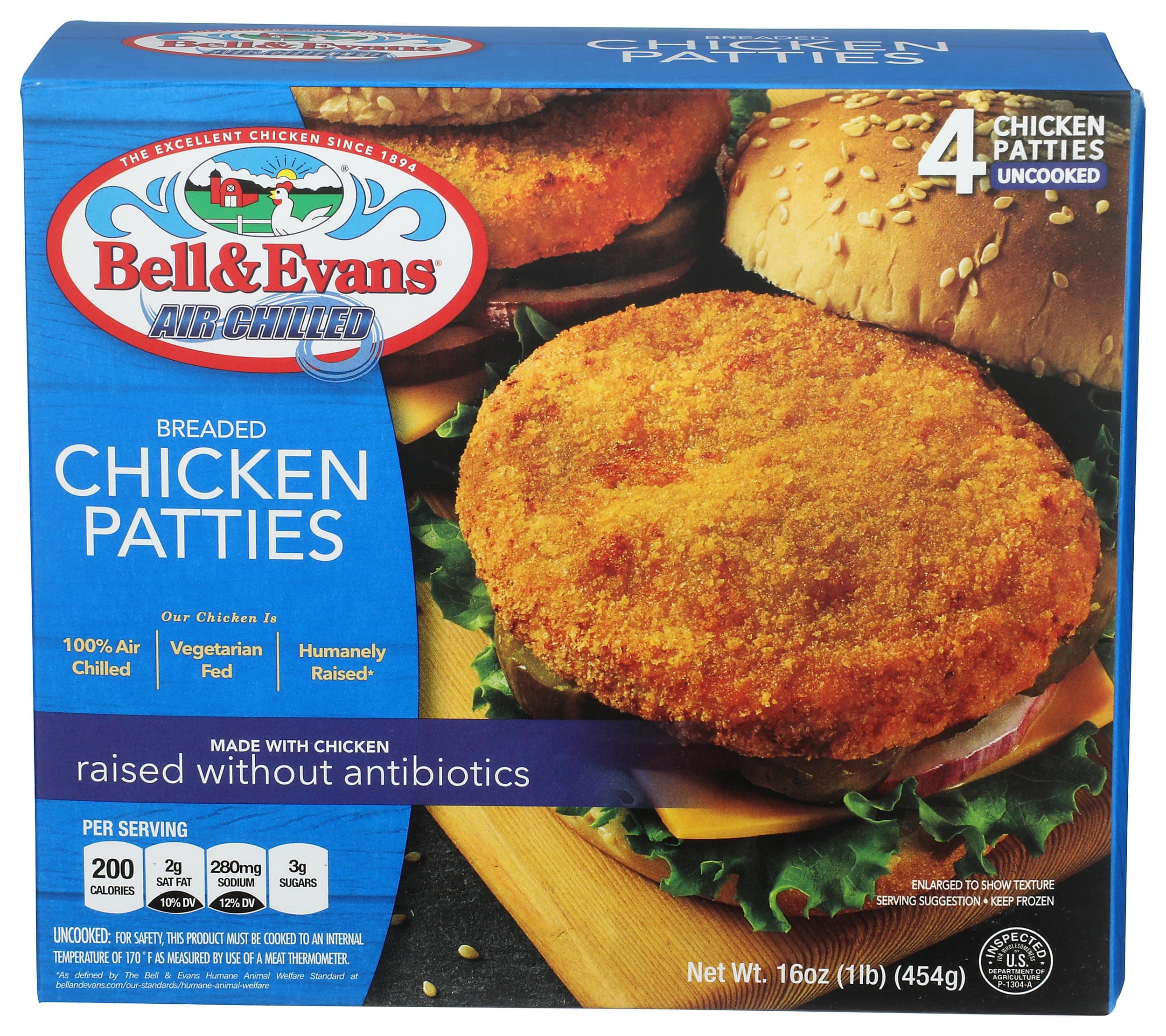 Bell & Evans, Frozen Breaded Chicken Patties (Raised without Antibiotics), 16 oz