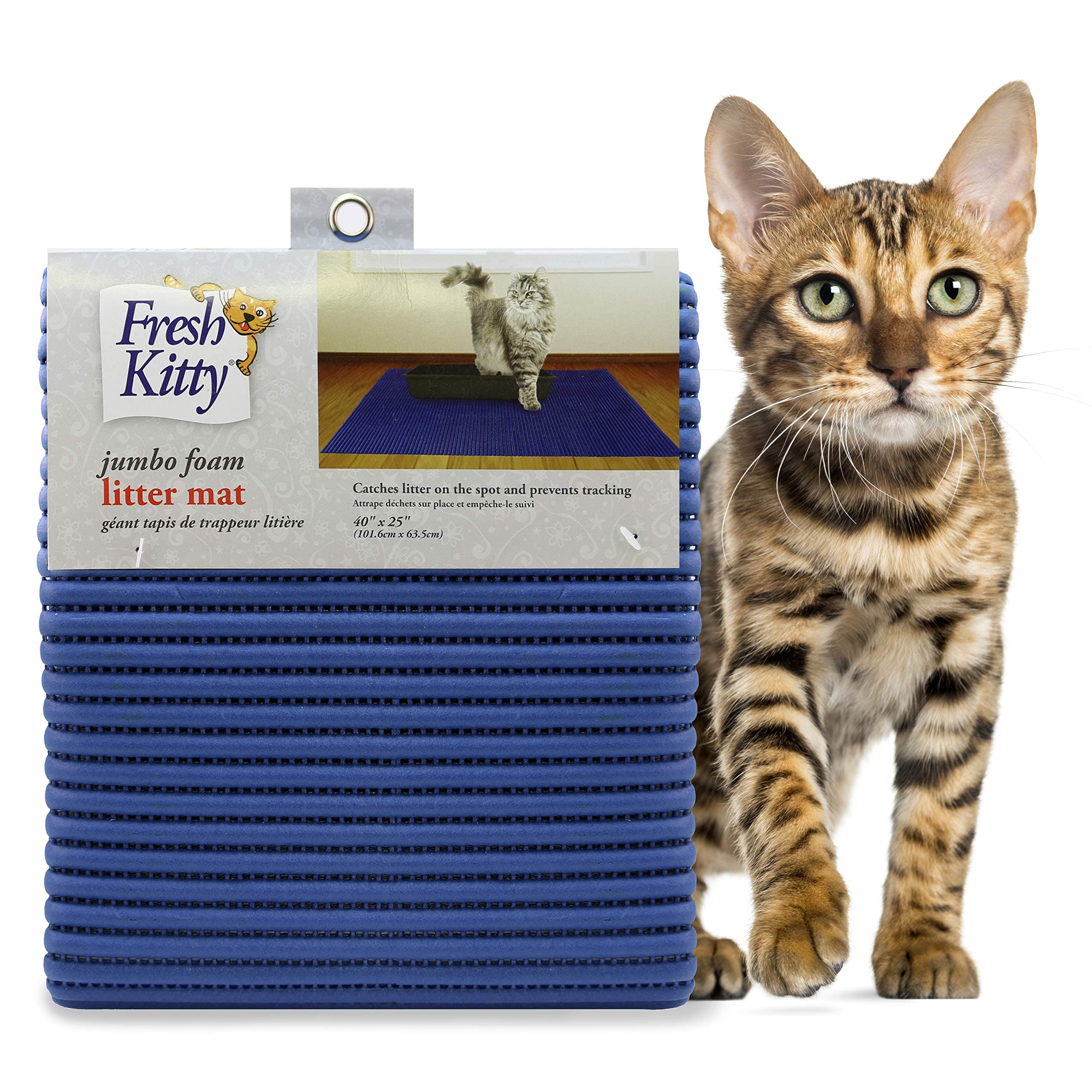 Fresh Kitty Durable XL Jumbo Foam Litter Mat – Phthalate and BPA Free, Water Resistant, Traps Litter from Box, Scatter Control, Easy Clean Mats – Blue (9032) 40x25 Inch (Pack of 1)