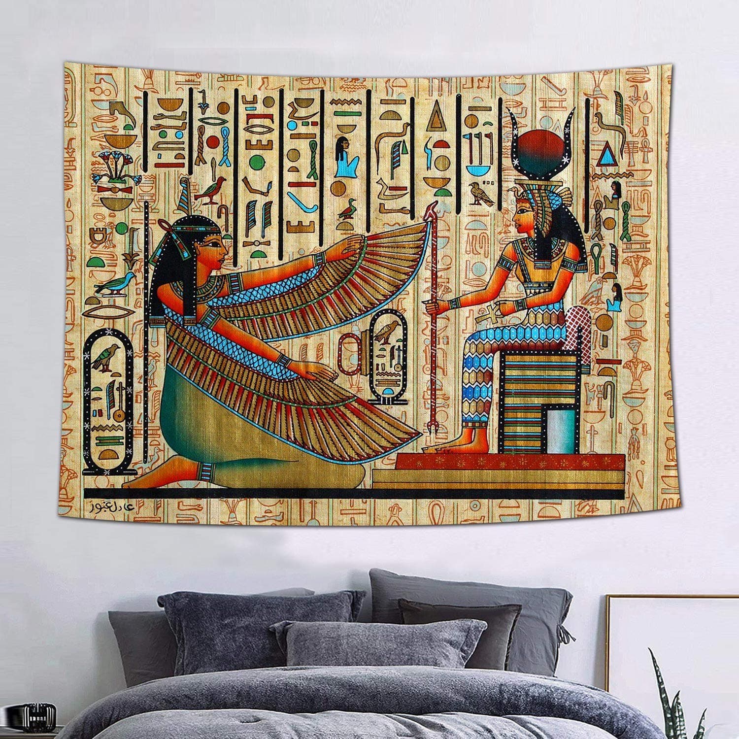 FEASRT Ancient Egypt Mythology Tapestry Egyptian Gods Hieroglyphic Carvings Tapestries Art Wall Hanging for Living Room Bedroom Home Dorm Decor 60×40 Inches GTQQAY566