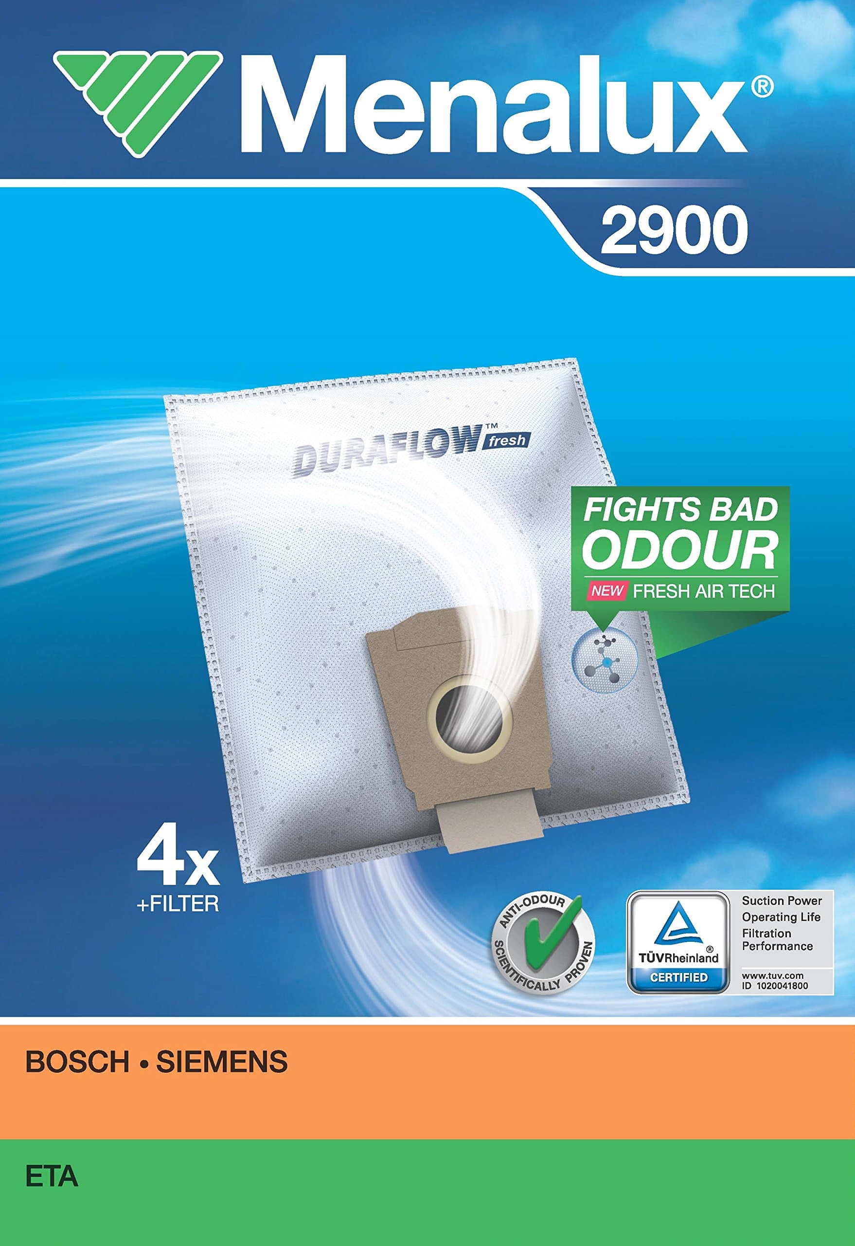MenaluxDuraflow 2900 Vacuum Cleaner Bags Pack of 4