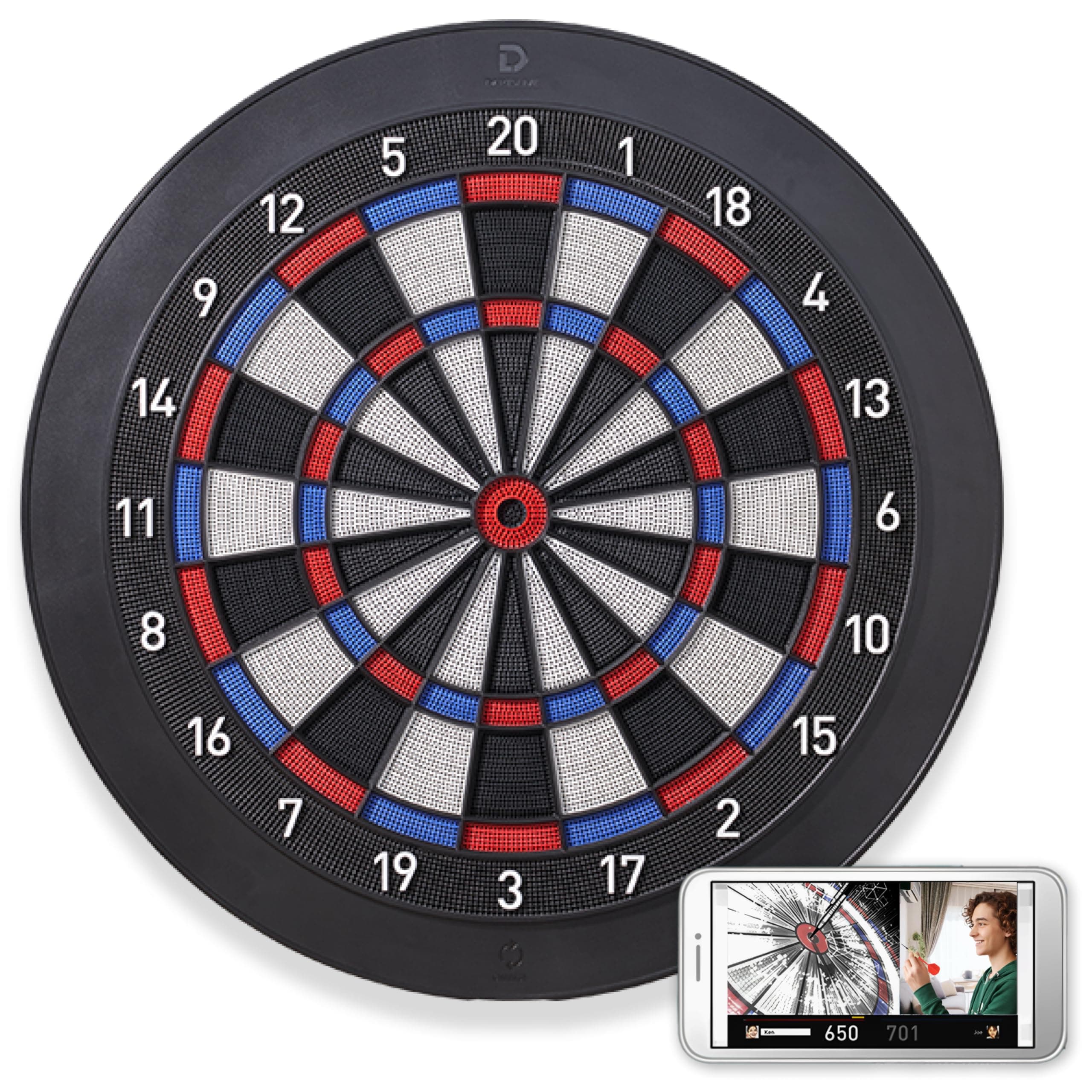 Home Electronic Dartboard, Bluetooth Compatible with Online Play, for Soft Tip Darts, 15.5 Inch Diameter Regulation Size Dartboard for Indoor Play, Black