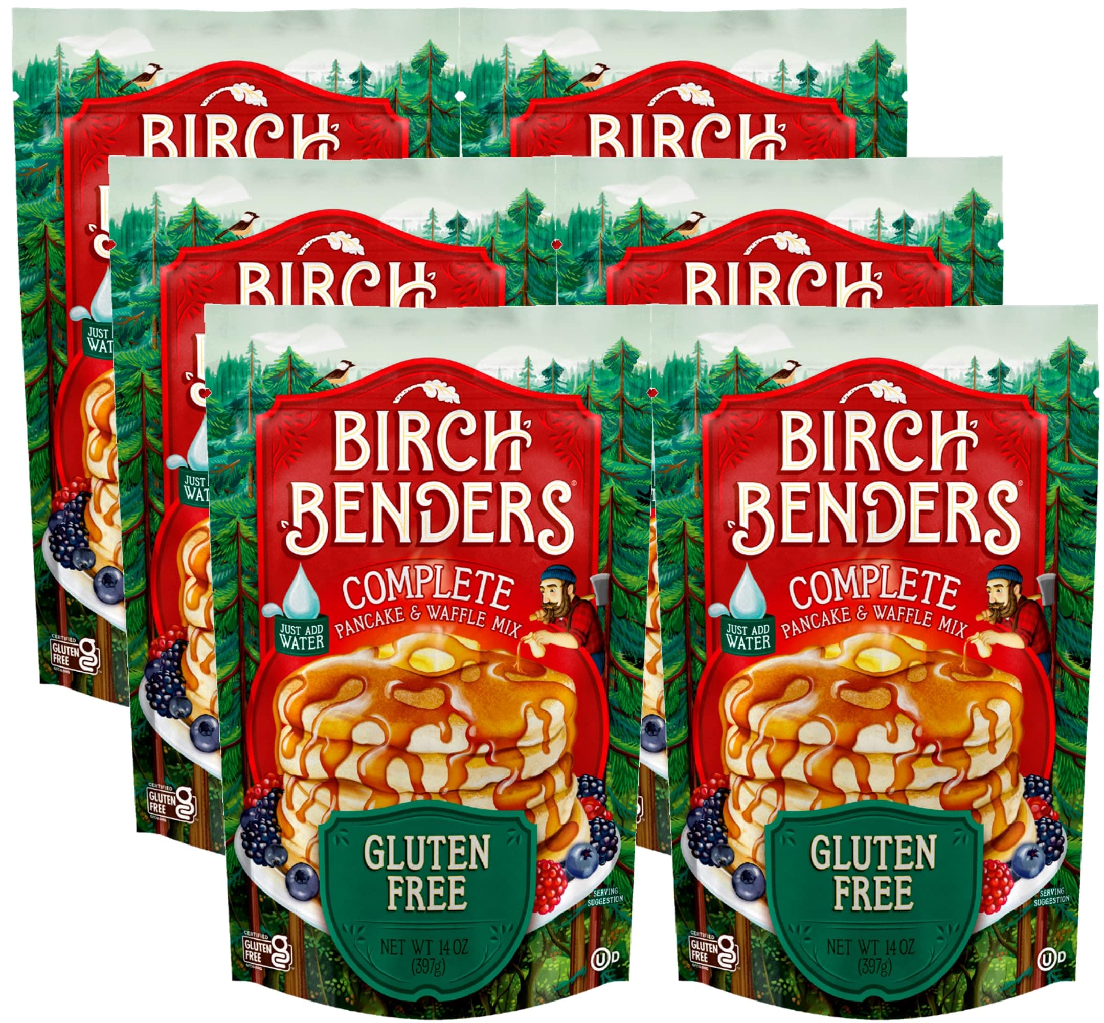 Gluten-Free Pancake and Waffle Mix by Birch Benders, 14 Ounce (Pack of 6)