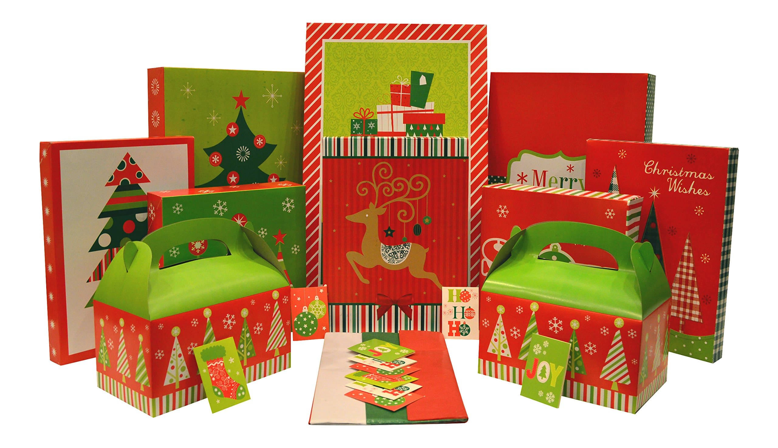 Holiday Box Set - Kit Contains Boxes, Tags, and Tissue Paper - Everything Needed to Wrap Presents