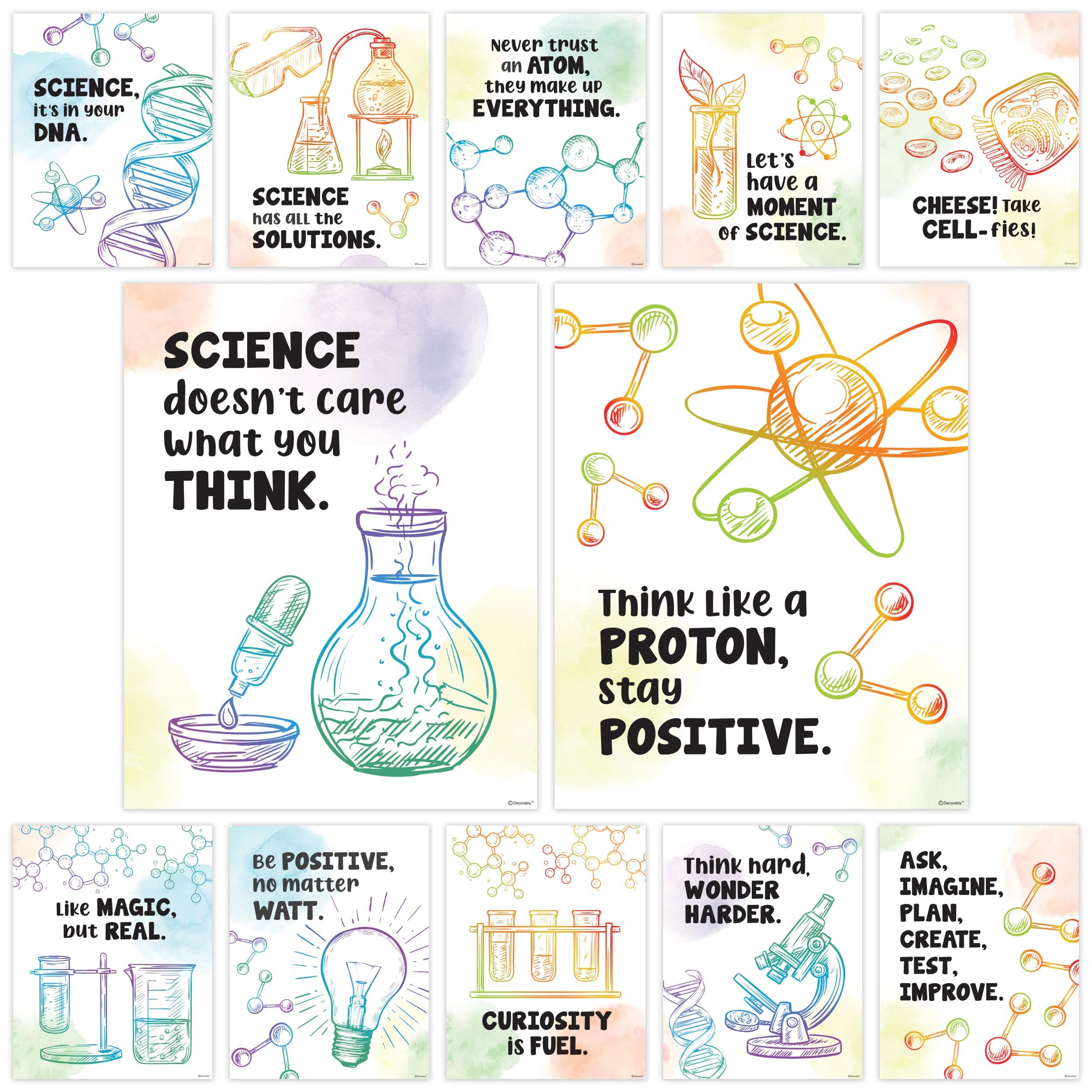 Decorably 12 Science Apparatus Chemistry Posters for Classroom, 11x14in Educational, Matte-Laminated School Decor - for Hallways, Bulletin Boards, Home Study Room