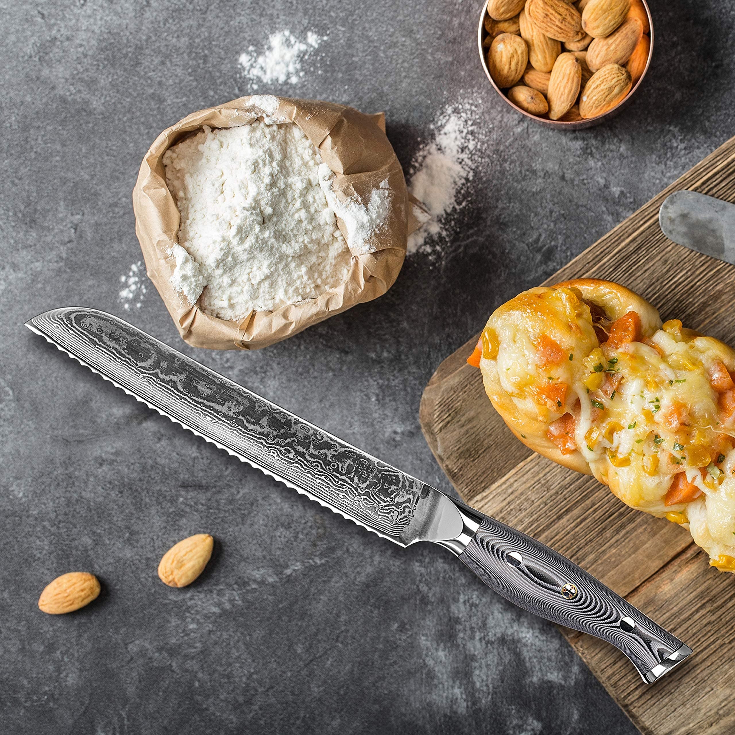 Bread Knife, with Genuine Japanese Steel, Razor Sharp Serrated 8" Blade. Perfect Weight. in Gift Box.